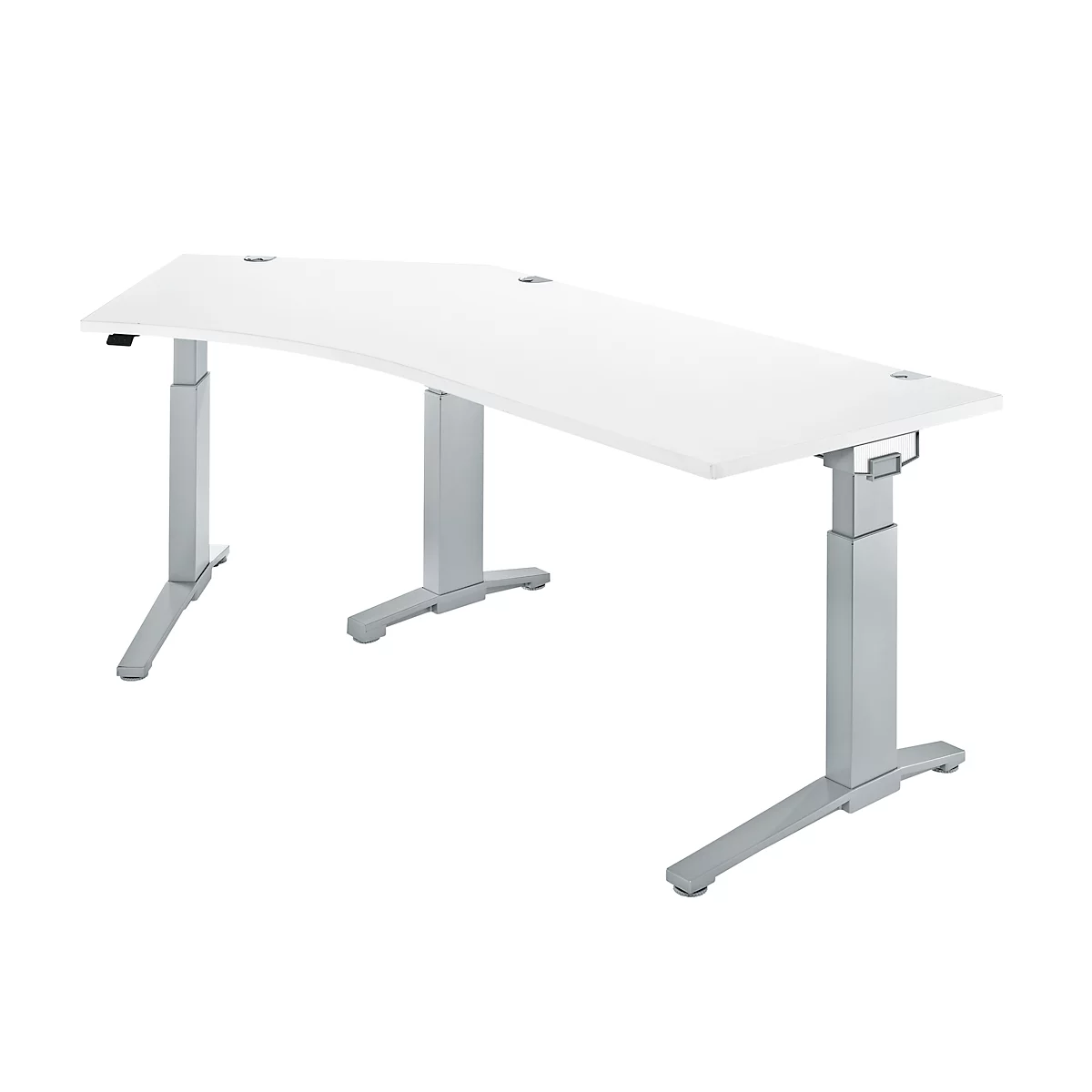 Schäfer Shop Genius Schreibtisch 135° Planova Ergostyle , Ansatz links, man. höheneinstellbar, B 2165 x T 800 mm , weiß/weißalu 