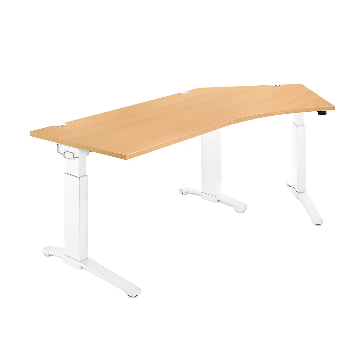 Schäfer Shop Genius Schreibtisch 135° Planova Ergostyle , Ansatz rechts, man. höheneinstellbar, B 2165 x T 800 mm , Buche-Dekor/weiß