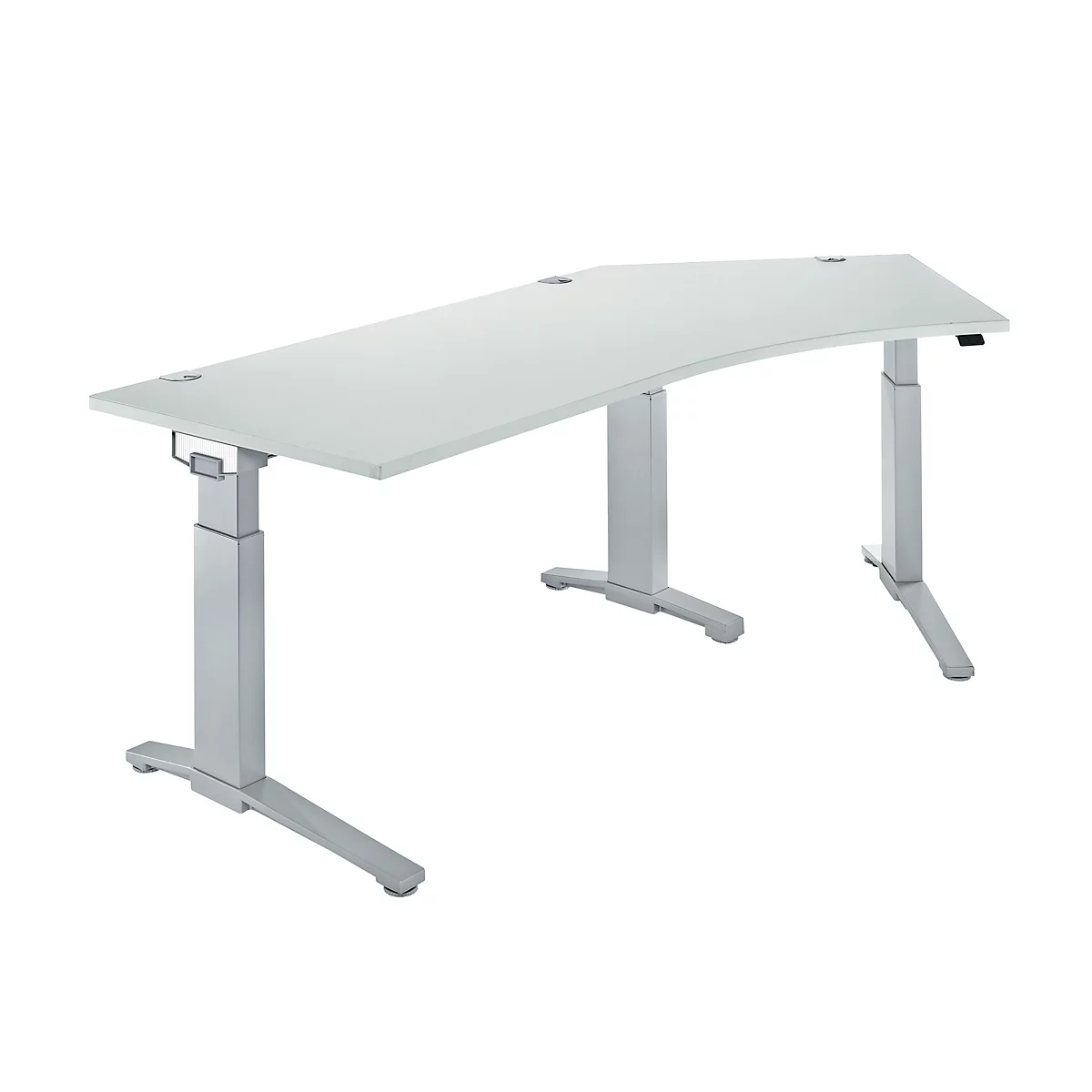 Schäfer Shop Genius Schreibtisch 135° Planova Ergostyle , Ansatz rechts, man. höheneinstellbar, B 2165 x T 800 mm , lichtgrau/weißalu