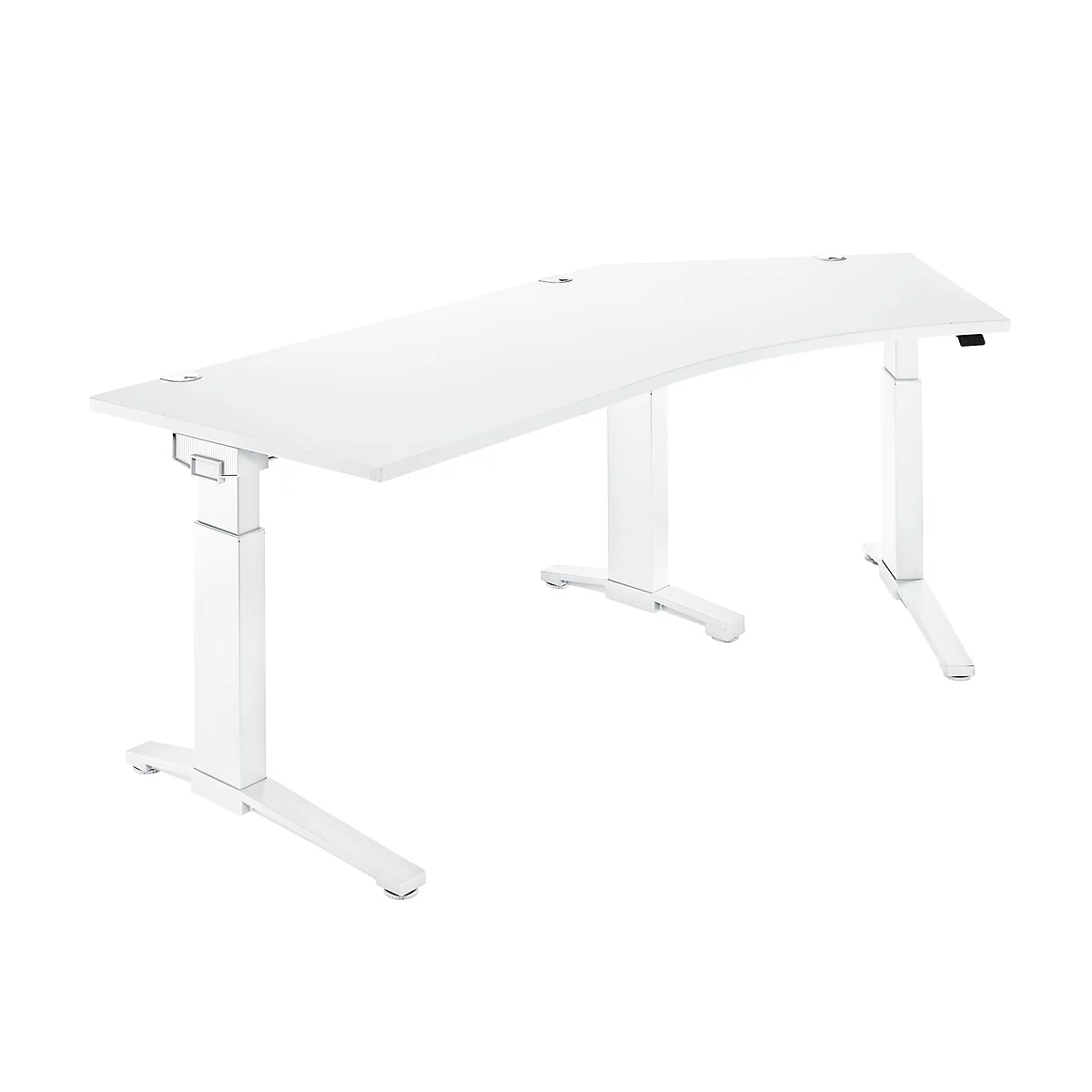 Schäfer Shop Genius Schreibtisch 135° Planova Ergostyle , Ansatz rechts, man. höheneinstellbar, B 2165 x T 800 mm , weiß/weiß 