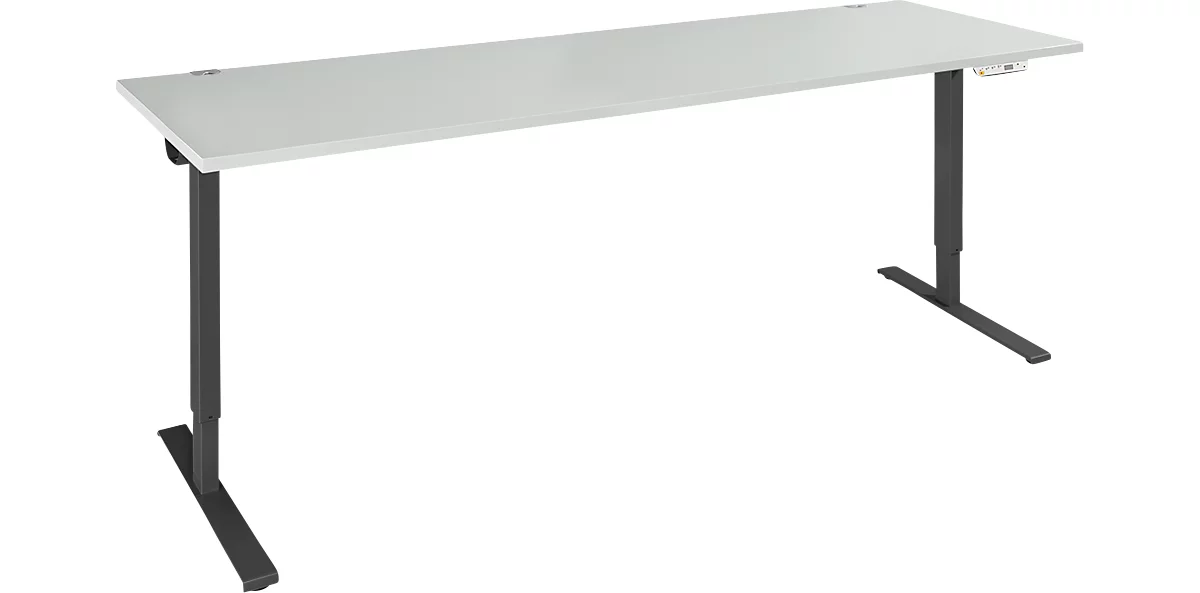 Schäfer Shop Genius Schreibtisch AERO FLEX, elektrisch höhenverstellbar, Rechteck, C-Fuß, B 2000 x T 800 x H 700-1200 mm, lichtgrau/schwarz + Memorypanel