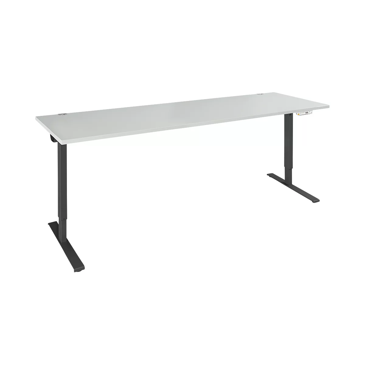 Schäfer Shop Genius Schreibtisch AERO FLEX, elektrisch höhenverstellbar, Rechteck, C-Fuß, B 2000 x T 800 x H 700-1200 mm, lichtgrau/schwarz + Memorypanel