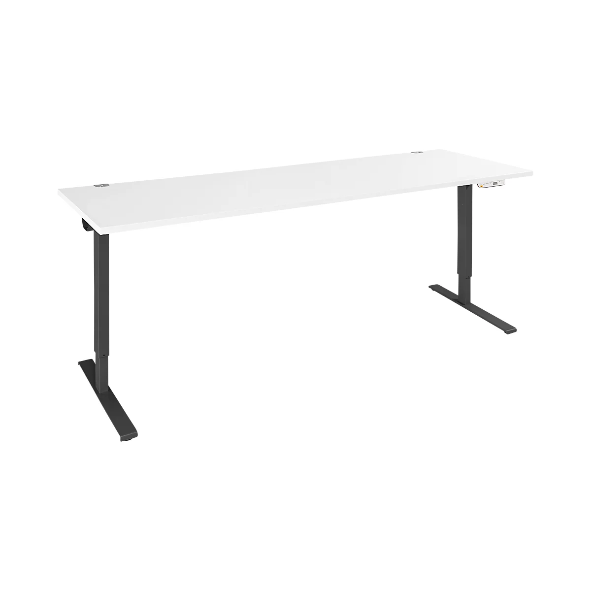 Schäfer Shop Genius Schreibtisch AERO FLEX, elektrisch höhenverstellbar, Rechteck, C-Fuß, B 2000 x T 800 x H 700-1200 mm, weiß/schwarz + Memorypanel