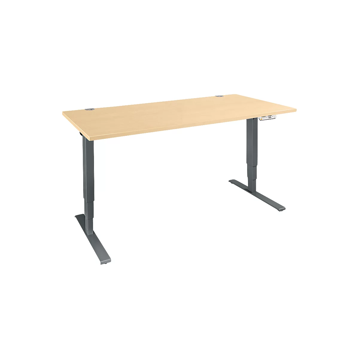 Schäfer Shop Genius Schreibtisch AERO FLEX, elektrisch höhenverstellbar, Rechteck, T-Fuß, B 1200 mm, Ahorn/anthrazit + Memorypanel