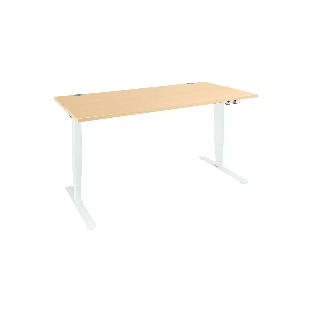 Schäfer Shop Genius Schreibtisch AERO FLEX, elektrisch höhenverstellbar, Rechteck, T-Fuß, B 1200 mm, Ahorn/weiß + Memorypanel
