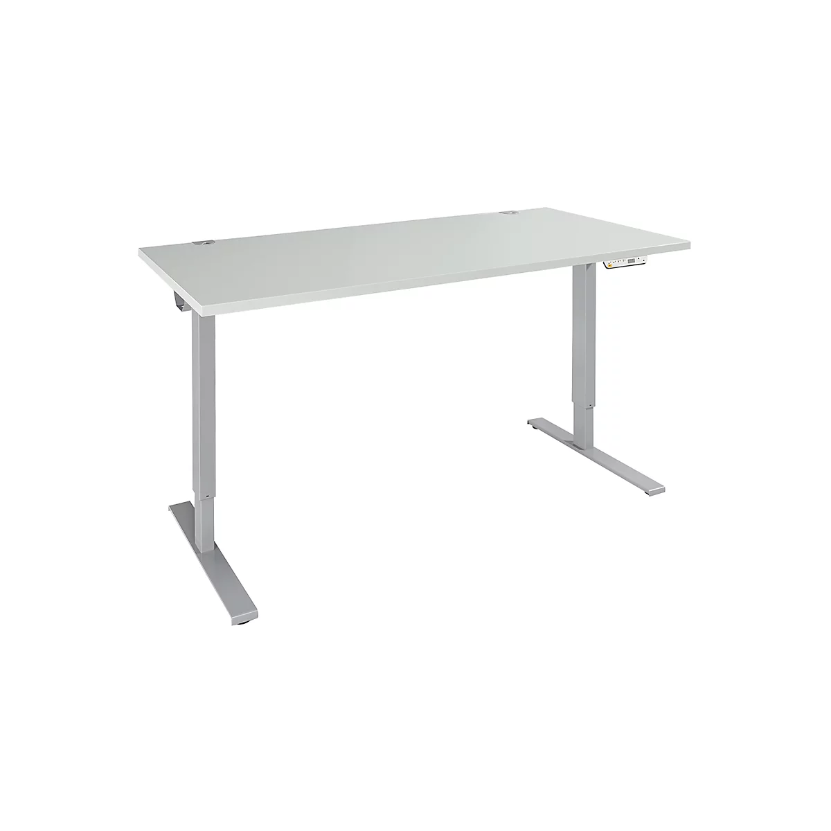 Schäfer Shop Genius Schreibtisch AERO FLEX, elektrisch höhenverstellbar, Rechteck, T-Fuß, B 1200 mm, lichtgrau/weißalu