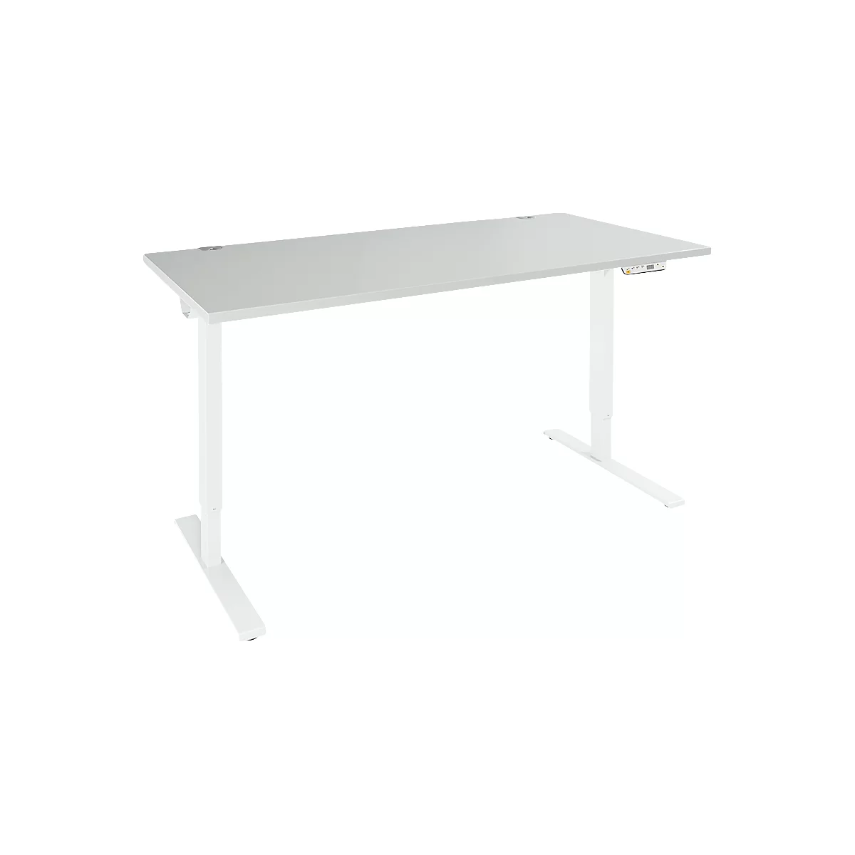 Schäfer Shop Genius Schreibtisch AERO FLEX, elektrisch höhenverstellbar, Rechteck, T-Fuß, B 1200 mm, lichtgrau/weißalu + Memorypanel
