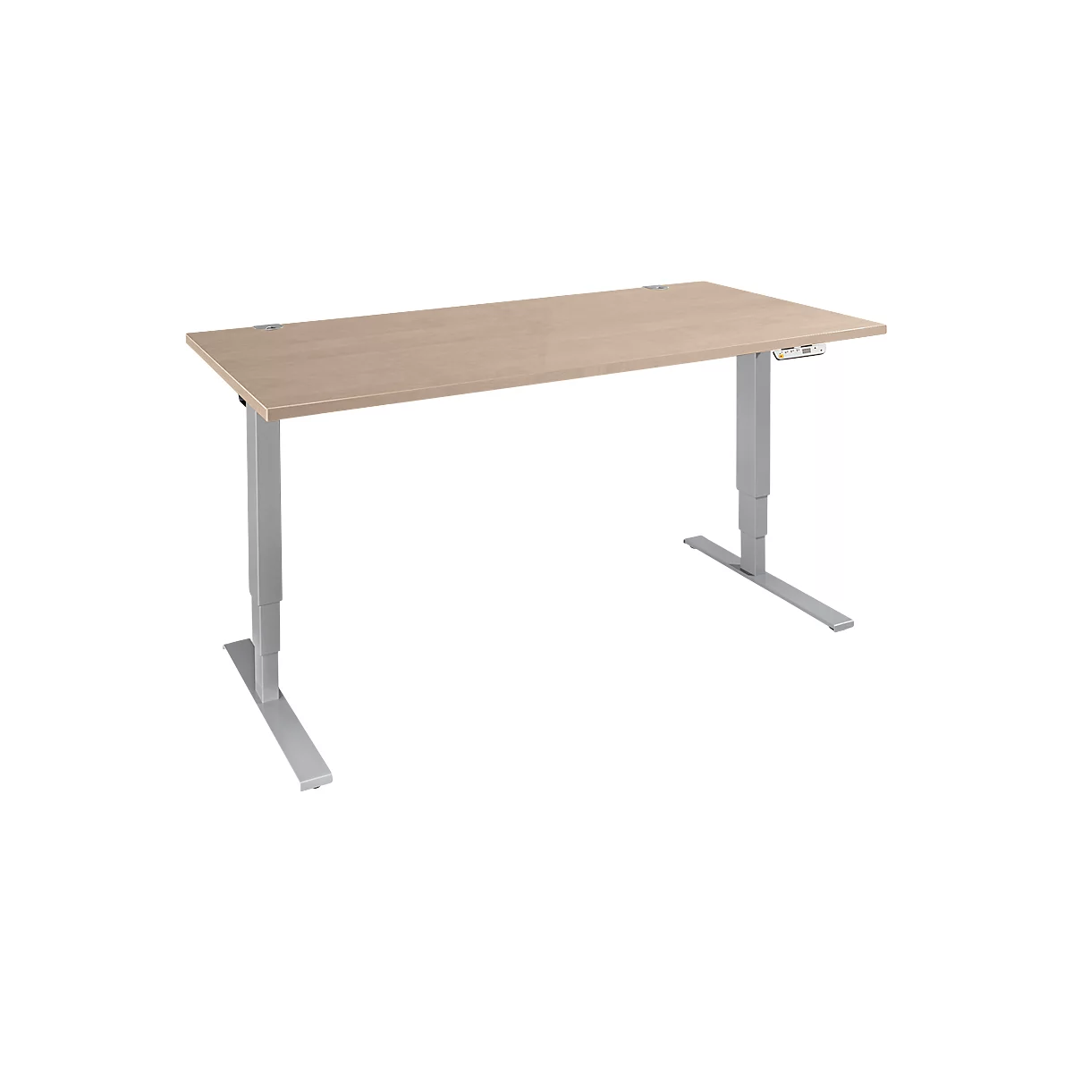 Schäfer Shop Genius Schreibtisch AERO FLEX, elektrisch höhenverstellbar, Rechteck, T-Fuß, B 1200 x T 800 x H 620-1280 mm, Eiche/weißalu + Memorypanel