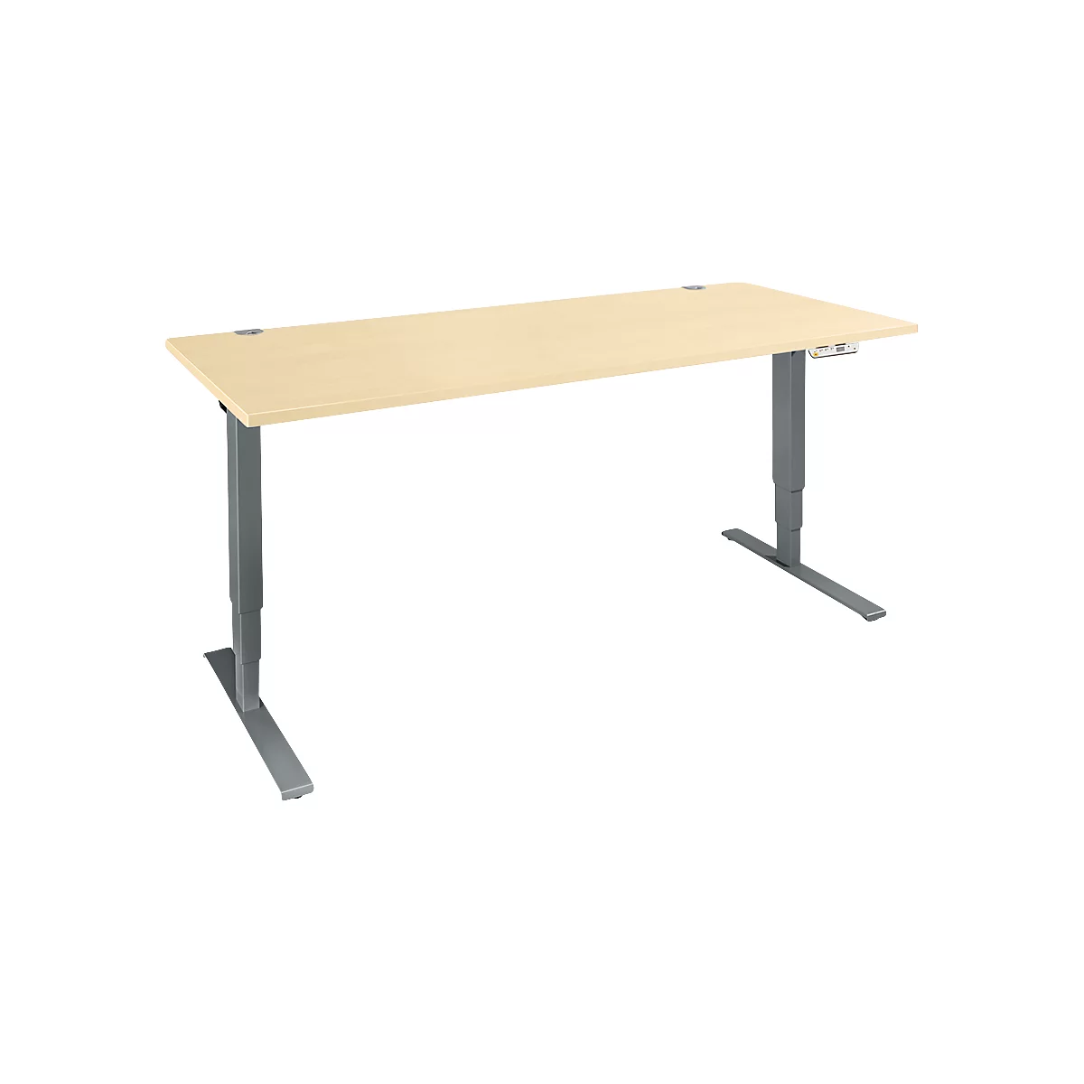 Schäfer Shop Genius Schreibtisch AERO FLEX, elektrisch höhenverstellbar, Rechteck, T-Fuß, B 1600 mm, Ahorn/anthrazit + Memorypanel