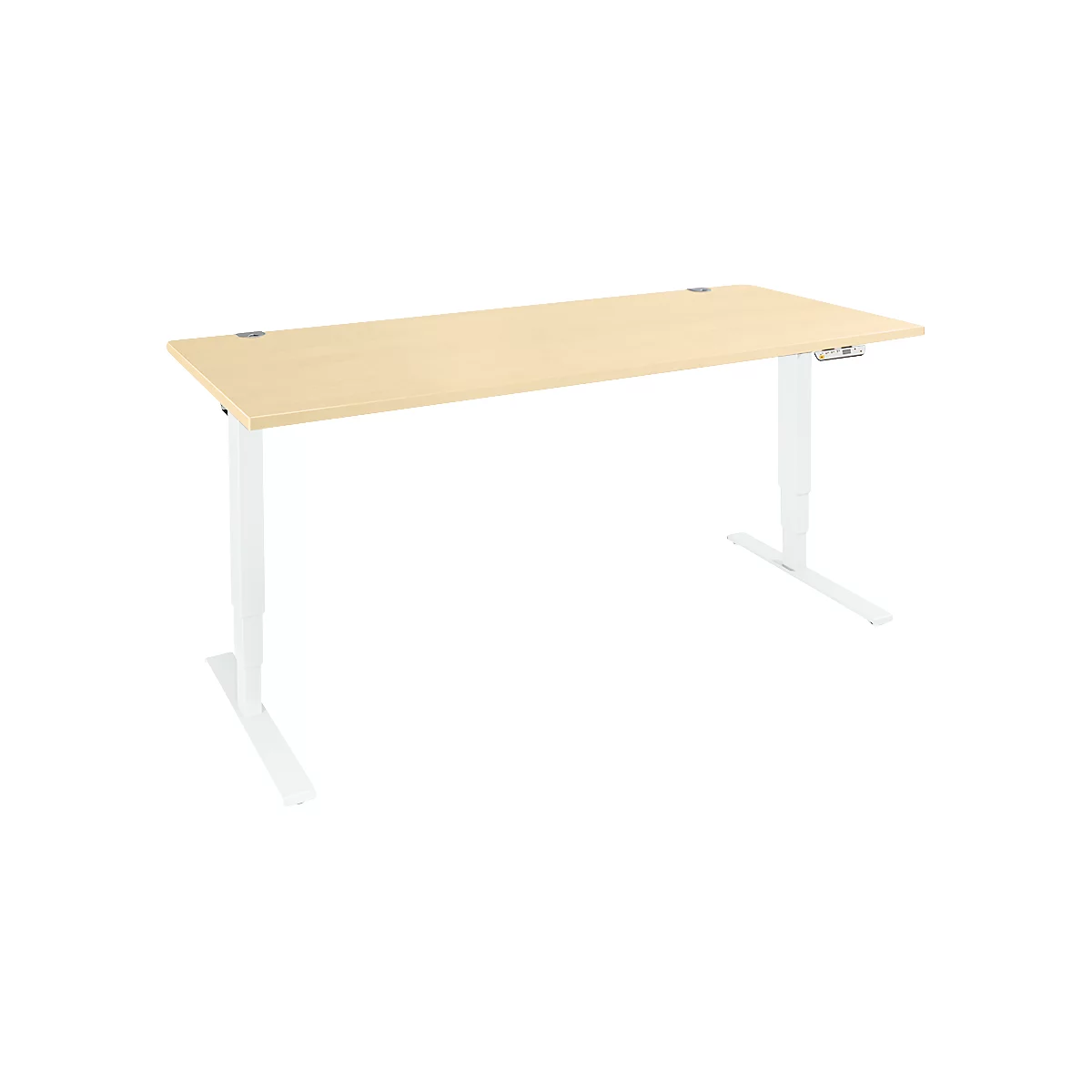 Schäfer Shop Genius Schreibtisch AERO FLEX, elektrisch höhenverstellbar, Rechteck, T-Fuß, B 1600 mm, Ahorn/weiß + Memorypanel
