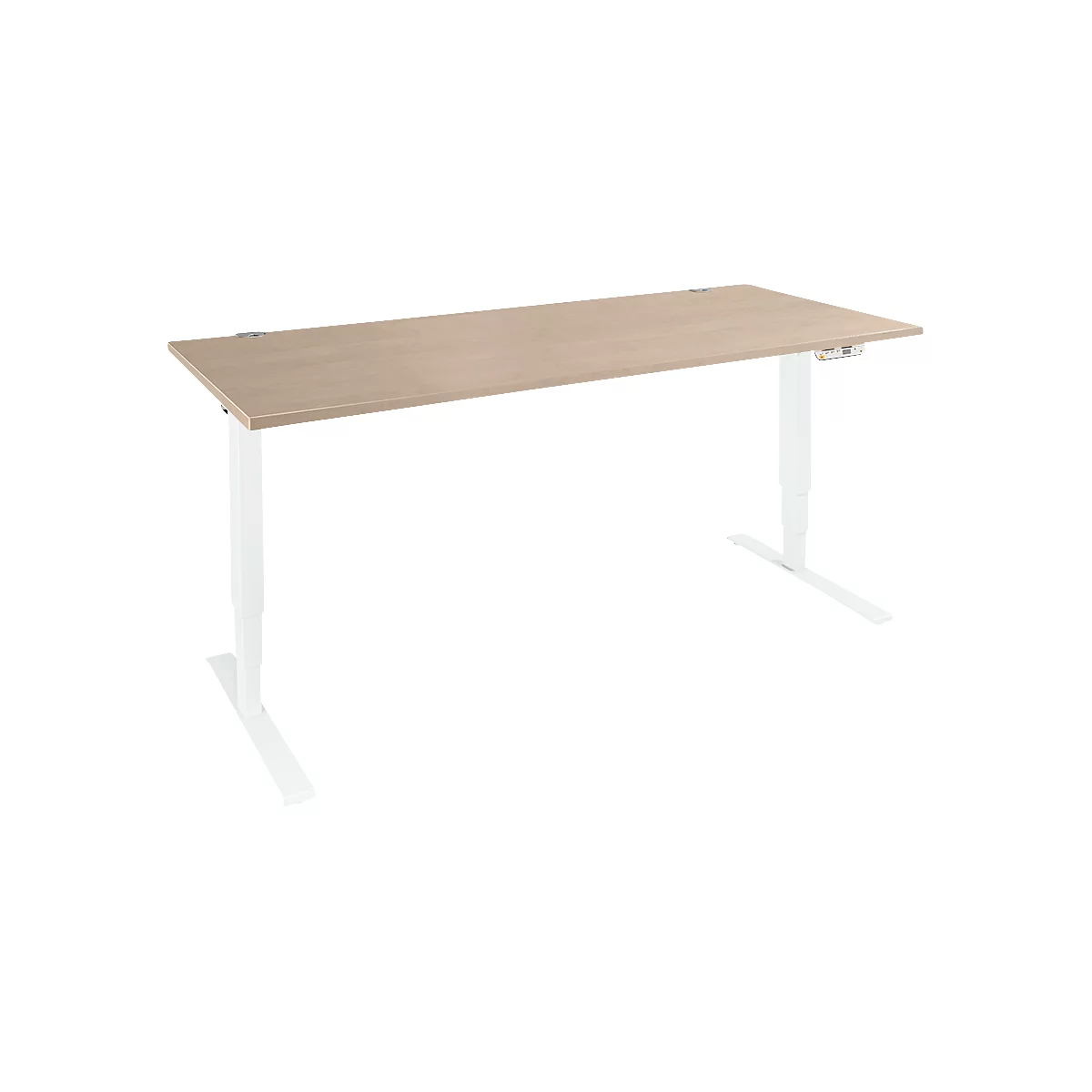 Schäfer Shop Genius Schreibtisch AERO FLEX, elektrisch höhenverstellbar, Rechteck, T-Fuß, B 1600 mm, Eiche/weiß + Memorypanel