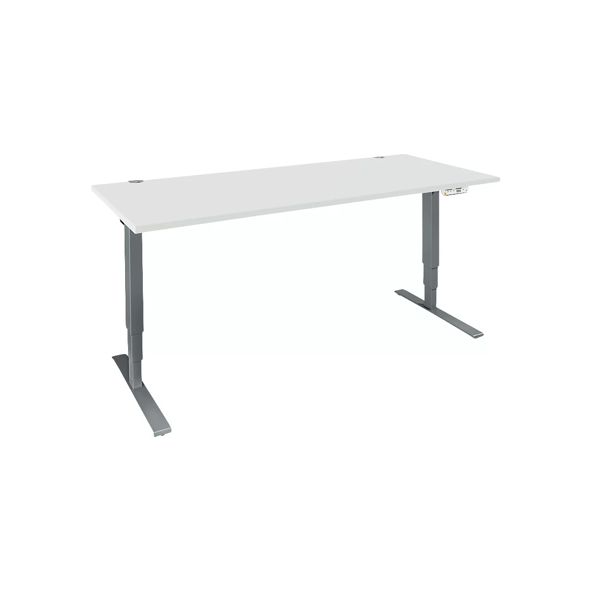 Schäfer Shop Genius Schreibtisch AERO FLEX, elektrisch höhenverstellbar, Rechteck, T-Fuß, B 1600 mm, lichtgrau/anthrazit + Memorypanel