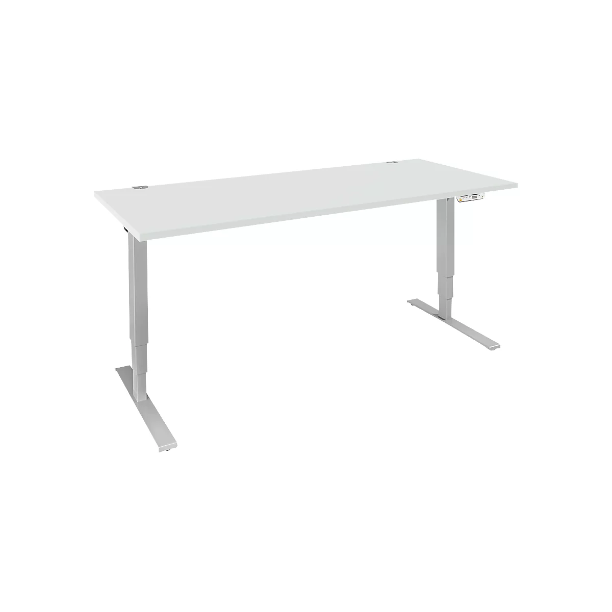 Schäfer Shop Genius Schreibtisch AERO FLEX, elektrisch höhenverstellbar, Rechteck, T-Fuß, B 1600 mm, lichtgrau/weißalu
