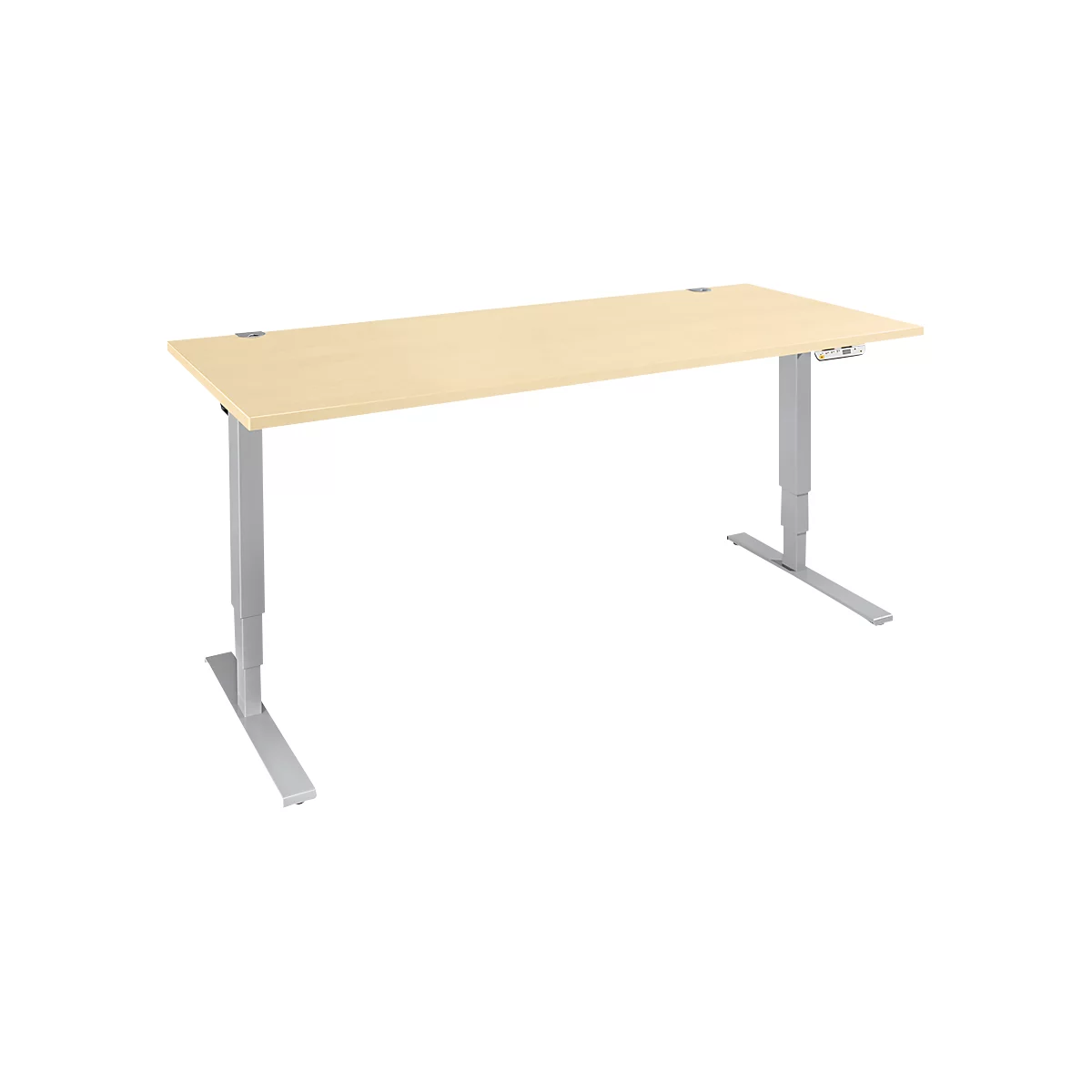 Schäfer Shop Genius Schreibtisch AERO FLEX, elektrisch höhenverstellbar, Rechteck, T-Fuß, B 1600 x T 800 x H 620-1280 mm, Ahorn/weißalu