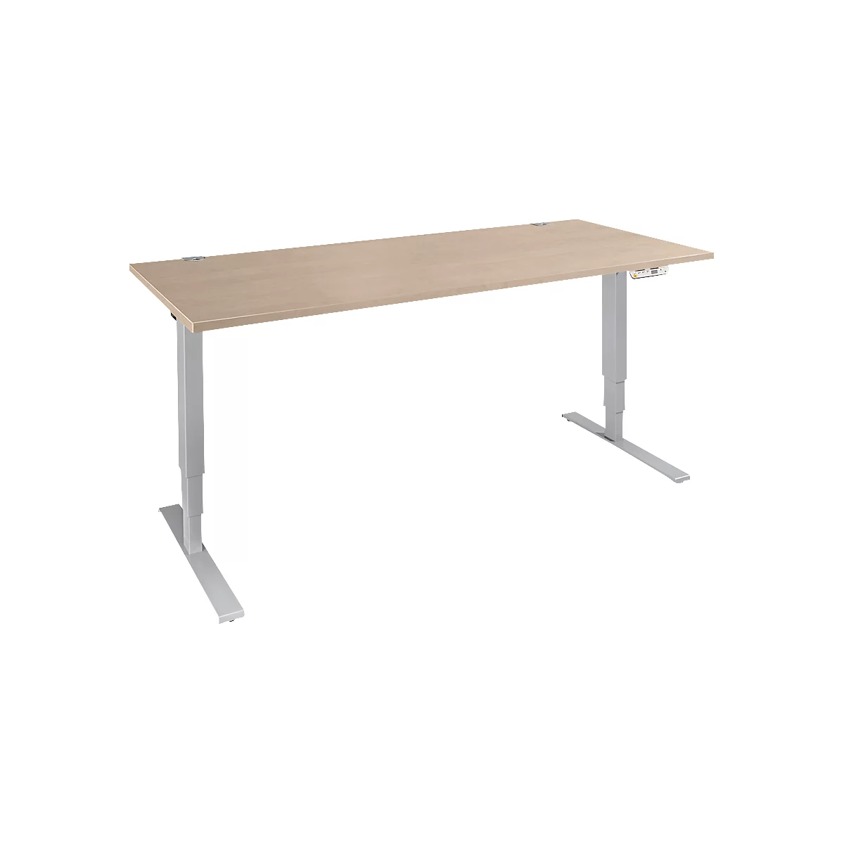 Schäfer Shop Genius Schreibtisch AERO FLEX, elektrisch höhenverstellbar, Rechteck, T-Fuß, B 1600 x T 800 x H 620-1280 mm, Eiche/weißalu + Memorypanel
