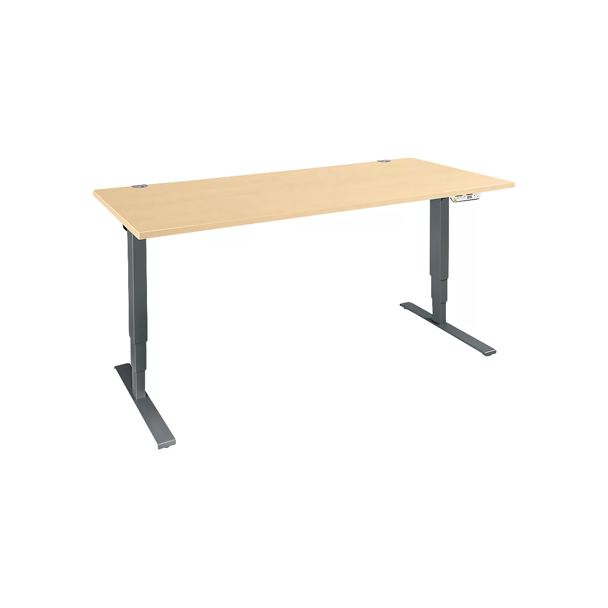 Schäfer Shop Genius Schreibtisch AERO FLEX, elektrisch höhenverstellbar, Rechteck, T-Fuß, B 1800 mm, Ahorn/anthrazit + Memorypanel