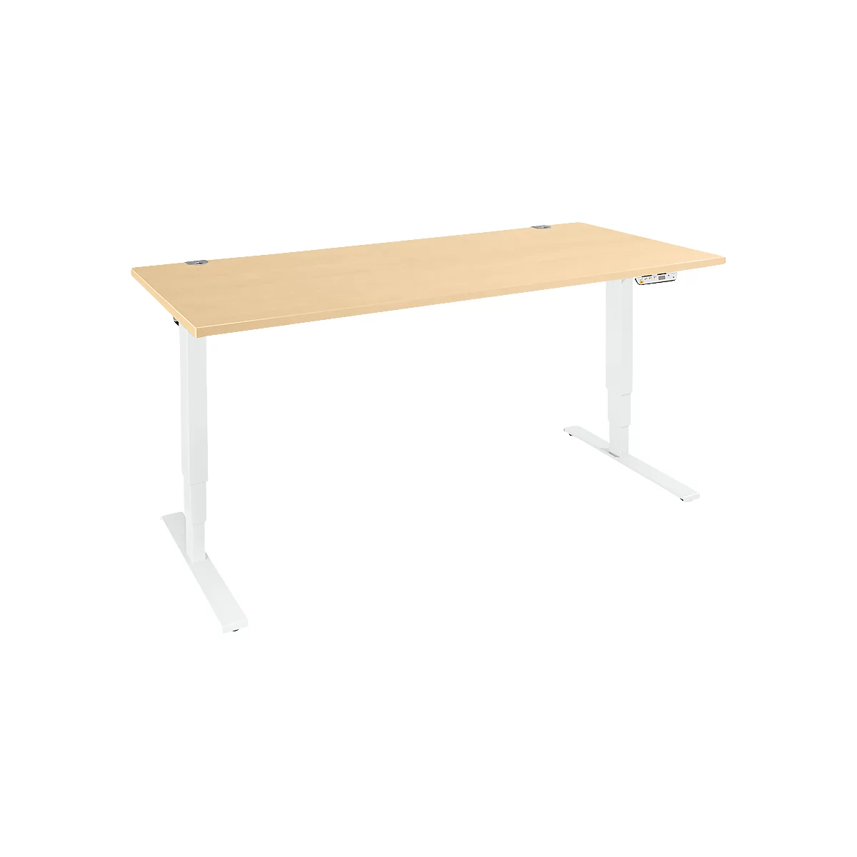 Schäfer Shop Genius Schreibtisch AERO FLEX, elektrisch höhenverstellbar, Rechteck, T-Fuß, B 1800 mm, Ahorn/weiß + Memorypanel