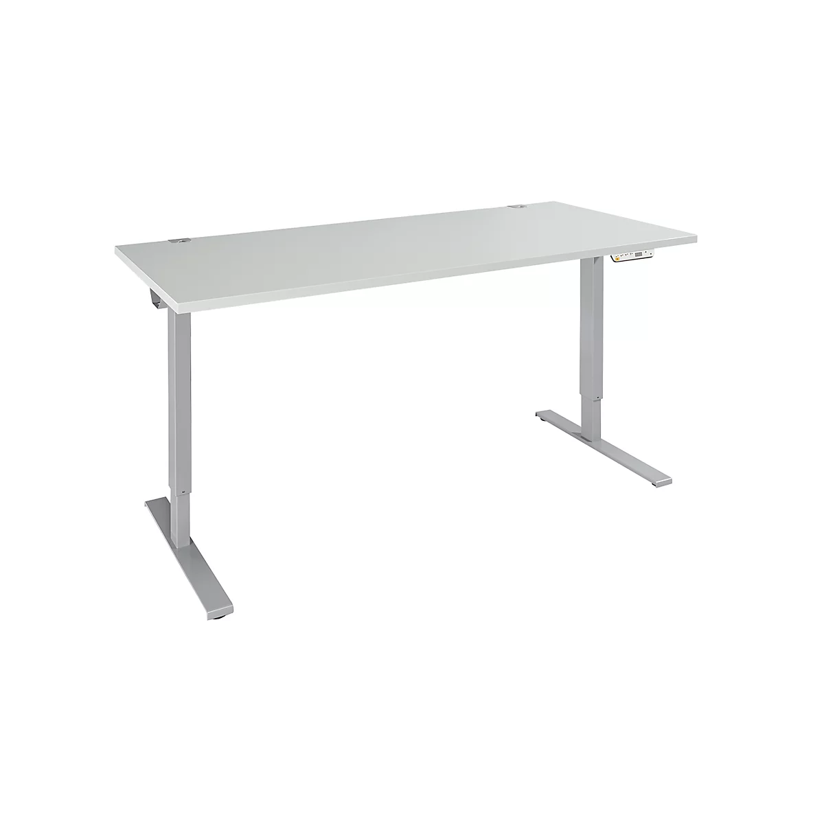 Schäfer Shop Genius Schreibtisch AERO FLEX, elektrisch höhenverstellbar, Rechteck, T-Fuß, B 1800 mm, lichtgrau/weißalu
