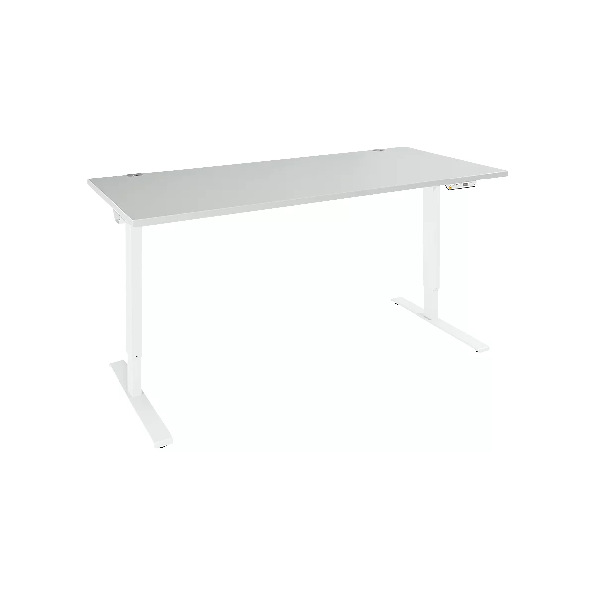 Schäfer Shop Genius Schreibtisch AERO FLEX, elektrisch höhenverstellbar, Rechteck, T-Fuß, B 1800 mm, lichtgrau/weißalu + Memorypanel