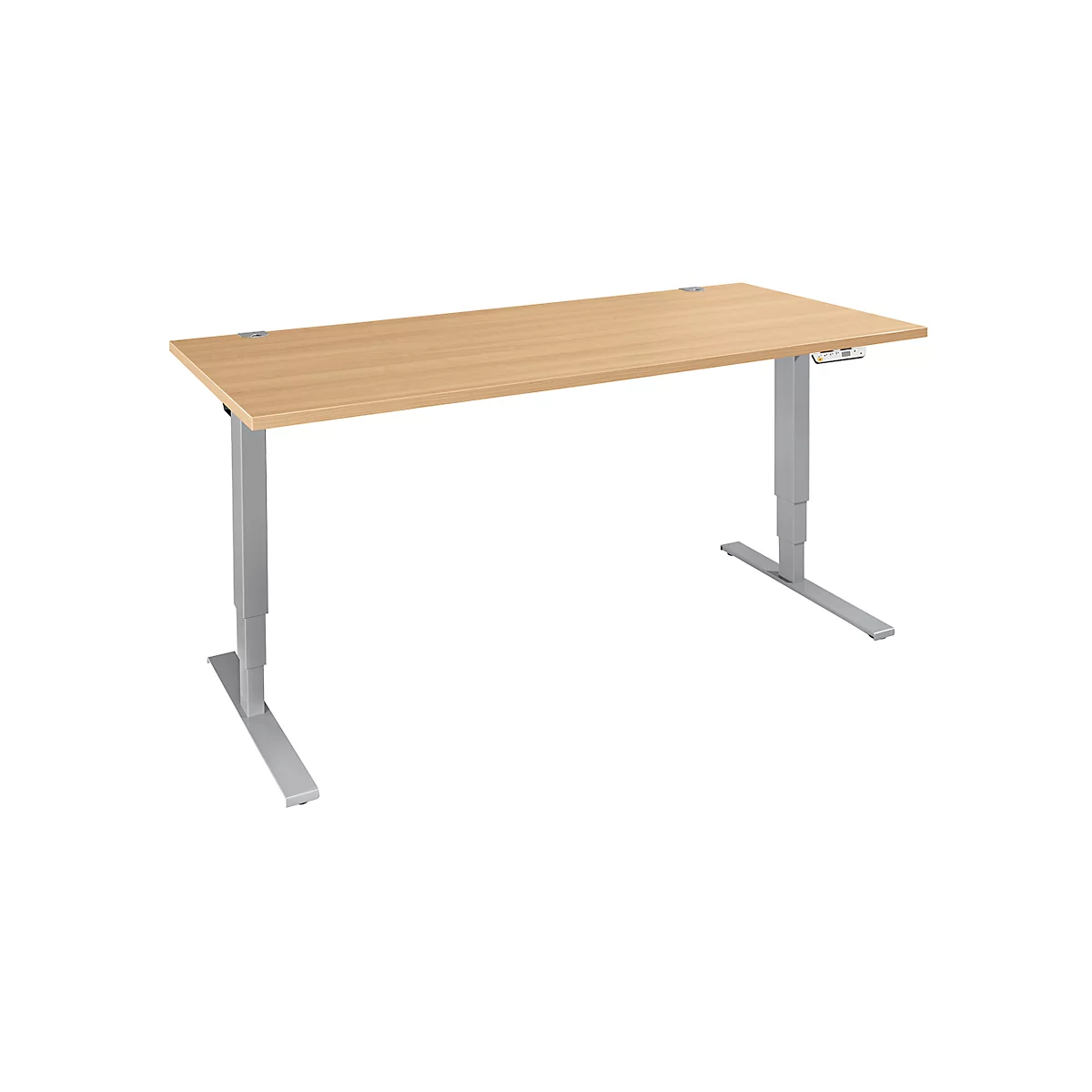 Schäfer Shop Genius Schreibtisch AERO FLEX, elektrisch höhenverstellbar, Rechteck, T-Fuß, B 1800 x T 800 x H 620-1280 mm, Buche/weißalu