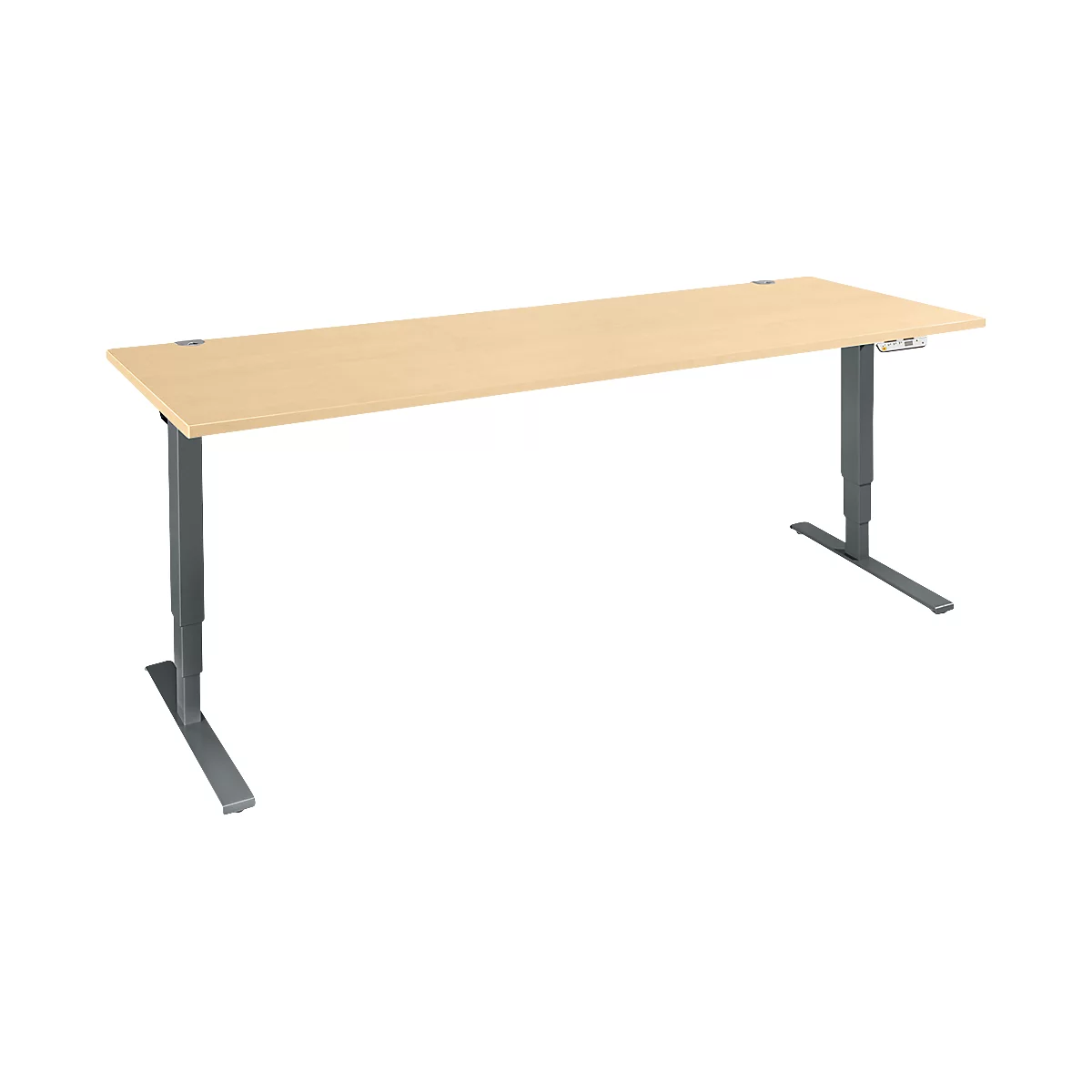 Schäfer Shop Genius Schreibtisch AERO FLEX, elektrisch höhenverstellbar, Rechteck, T-Fuß, B 2000 mm, Ahorn/anthrazit + Memorypanel