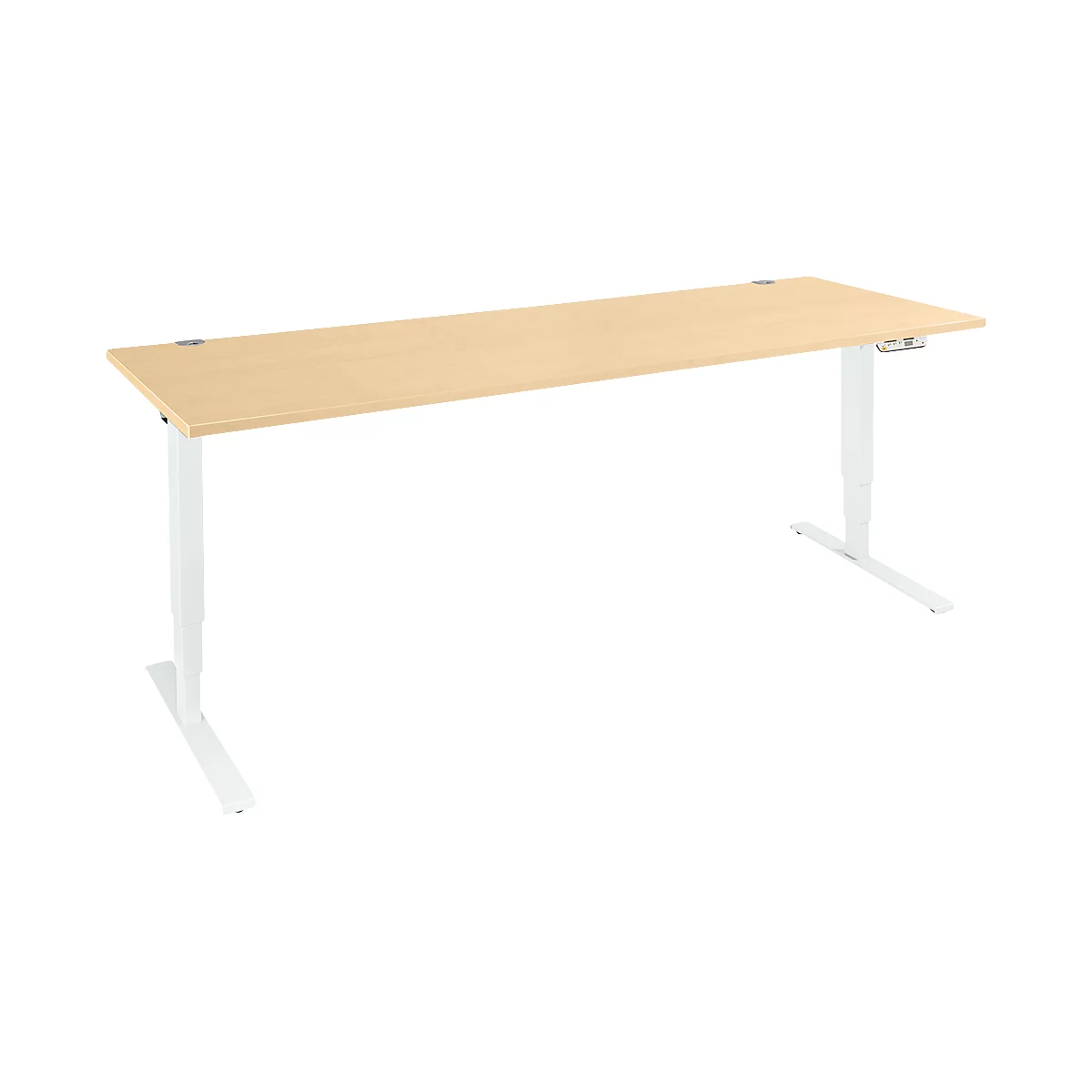 Schäfer Shop Genius Schreibtisch AERO FLEX, elektrisch höhenverstellbar, Rechteck, T-Fuß, B 2000 mm, Ahorn/weiß + Memorypanel