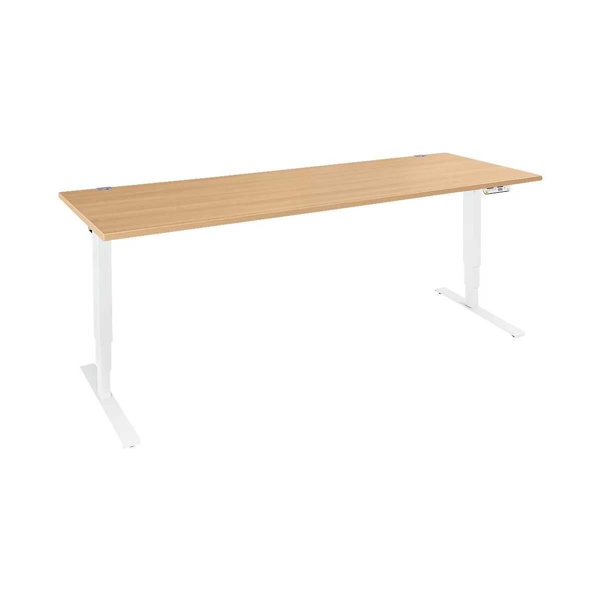 Schäfer Shop Genius Schreibtisch AERO FLEX, elektrisch höhenverstellbar, Rechteck, T-Fuß, B 2000 mm, Buche/weiß + Memorypanel