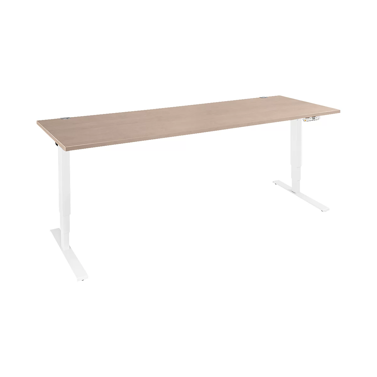 Schäfer Shop Genius Schreibtisch AERO FLEX, elektrisch höhenverstellbar, Rechteck, T-Fuß, B 2000 mm, Eiche/weiß + Memorypanel