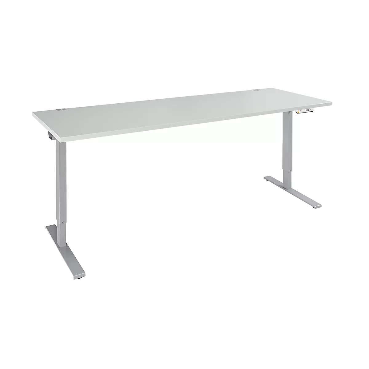 Schäfer Shop Genius Schreibtisch AERO FLEX, elektrisch höhenverstellbar, Rechteck, T-Fuß, B 2000 mm, lichtgrau/weißalu