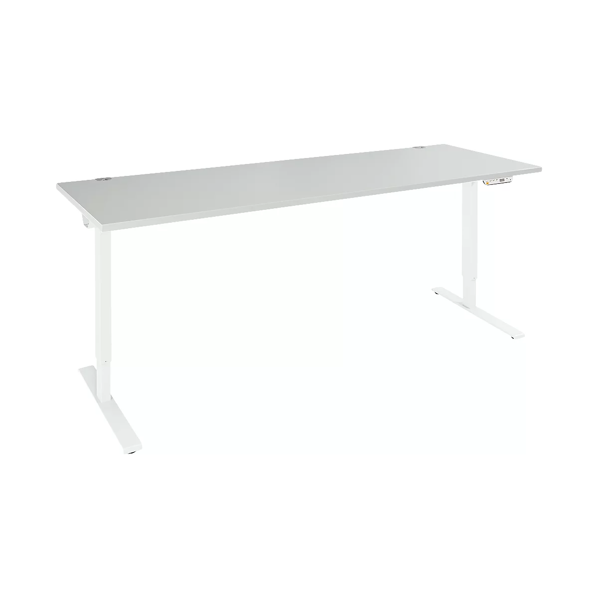 Schäfer Shop Genius Schreibtisch AERO FLEX, elektrisch höhenverstellbar, Rechteck, T-Fuß, B 2000 mm, lichtgrau/weißalu + Memorypanel