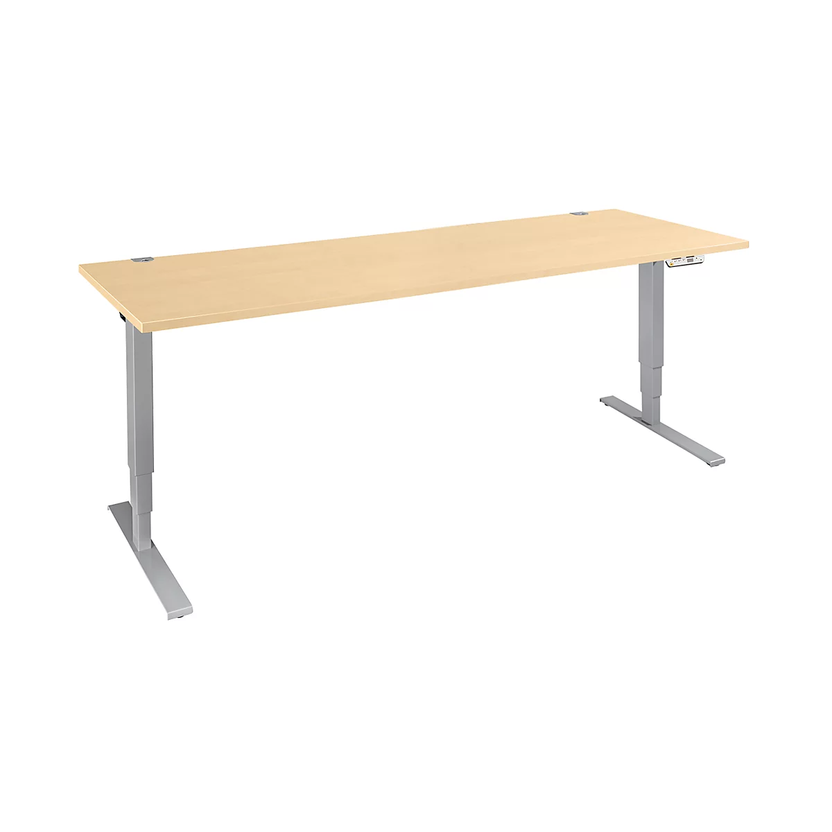 Schäfer Shop Genius Schreibtisch AERO FLEX, elektrisch höhenverstellbar, Rechteck, T-Fuß, B 2000 x T 800 x H 620-1280 mm, Ahorn/weißalu