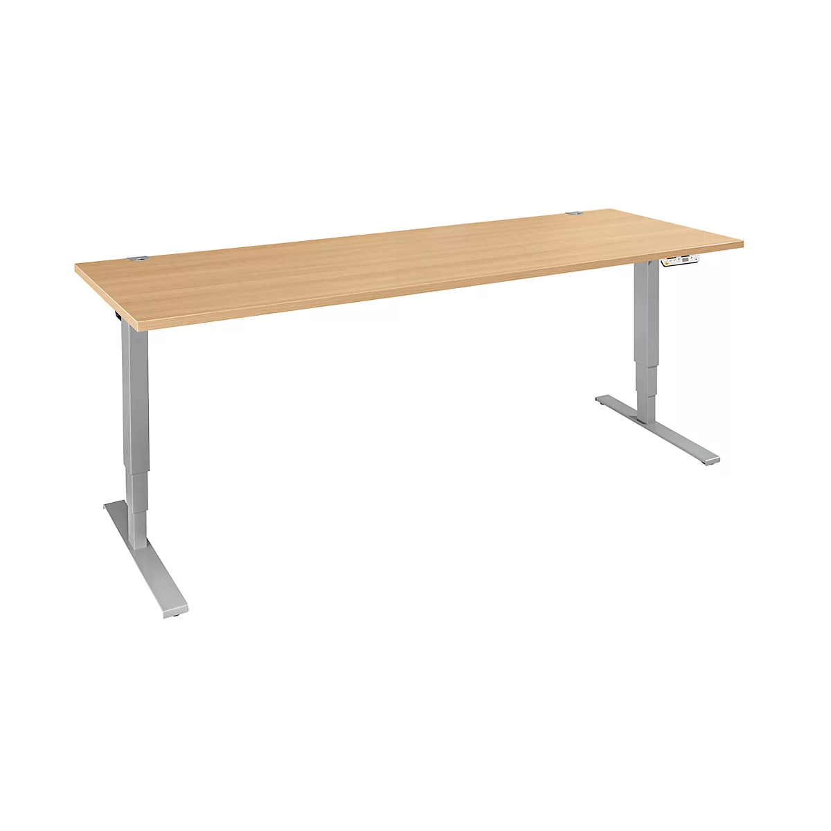 Schäfer Shop Genius Schreibtisch AERO FLEX, elektrisch höhenverstellbar, Rechteck, T-Fuß, B 2000 x T 800 x H 620-1280 mm, Buche/weißalu