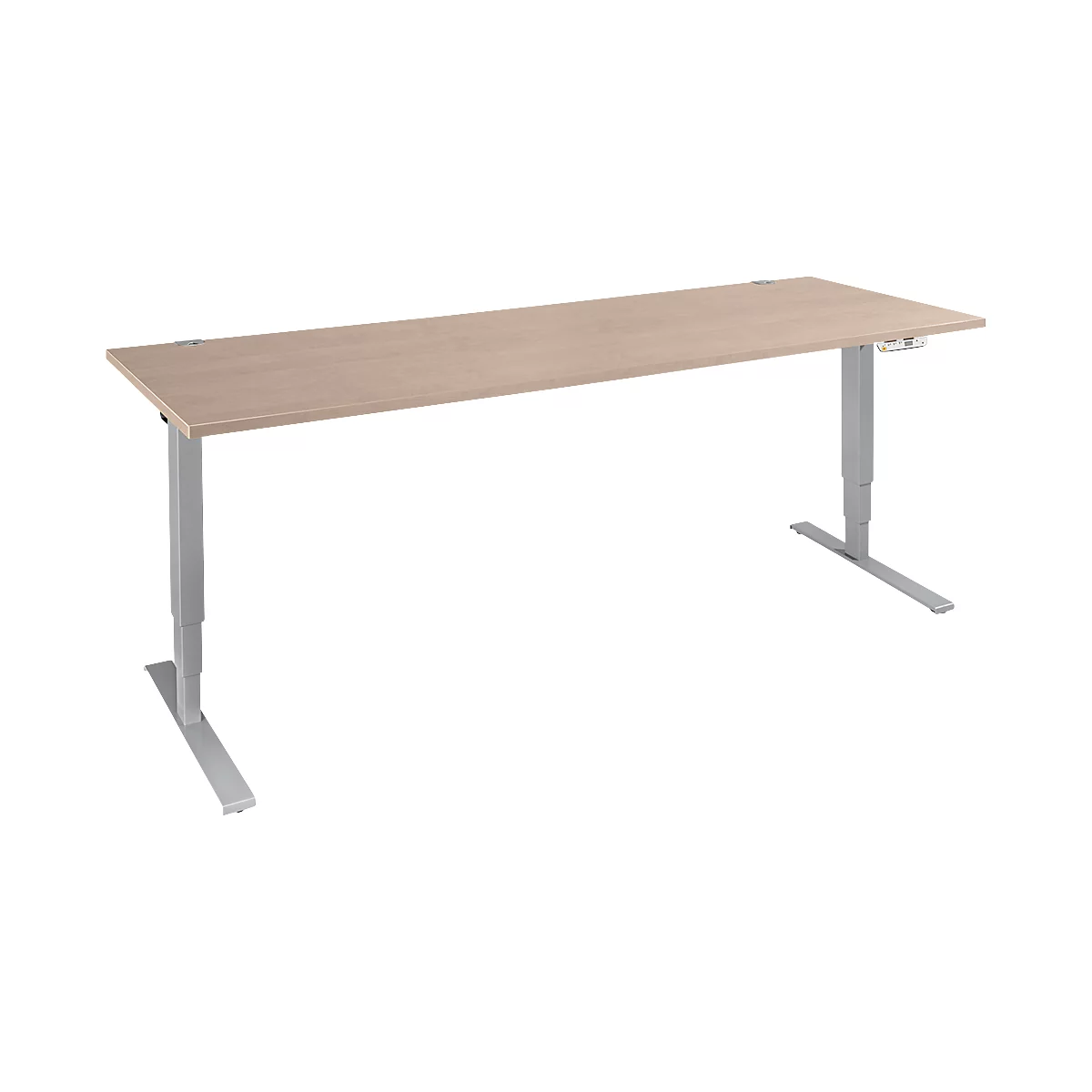 Schäfer Shop Genius Schreibtisch AERO FLEX, elektrisch höhenverstellbar, Rechteck, T-Fuß, B 2000 x T 800 x H 620-1280 mm, Eiche/weißalu + Memorypanel
