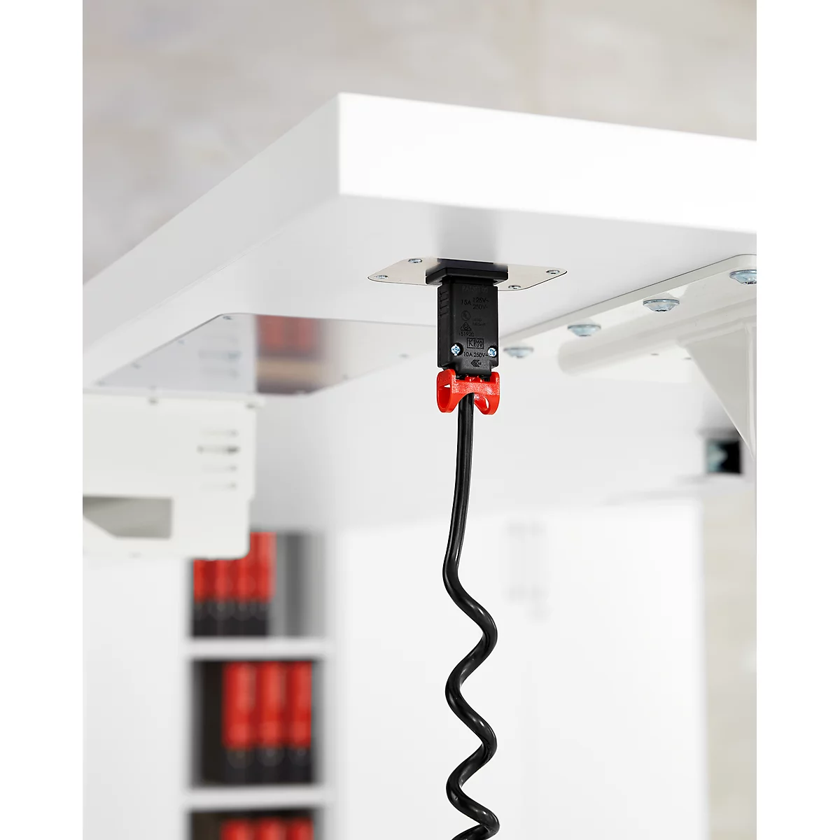 Schäfer Shop Genius Schreibtisch Elements, elektrisch höhenverstellbar, Rechteck, C-Fuß, B 1600 x T 800 x H 645-1300 mm, weiß + Technikeinbau