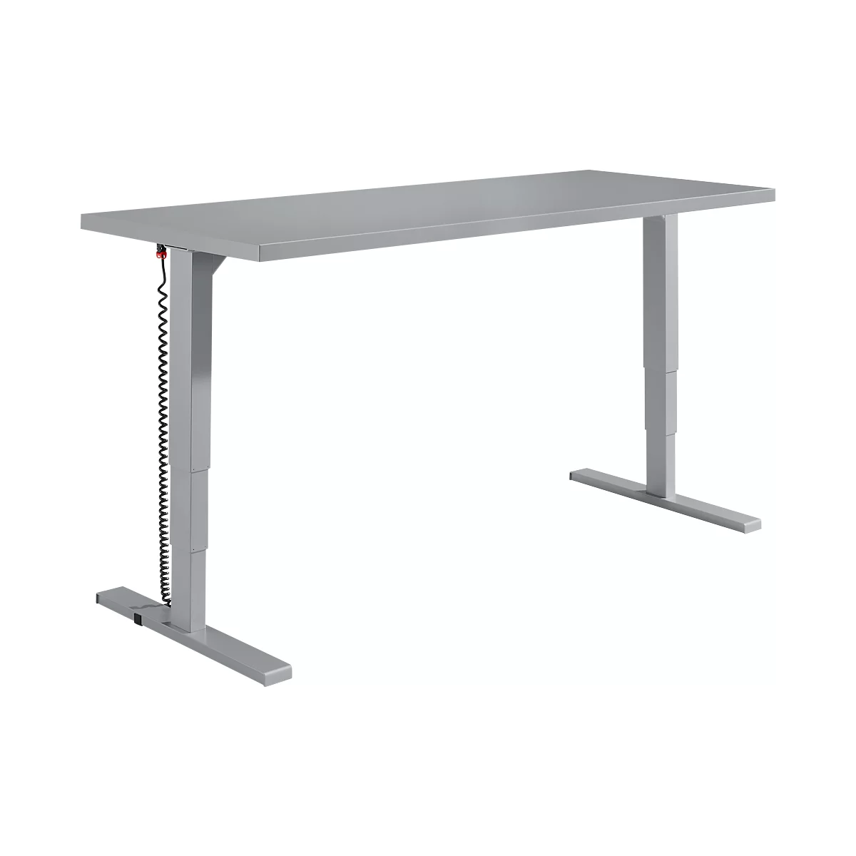 Schäfer Shop Genius Schreibtisch Elements, elektrisch höhenverstellbar, Rechteck, T-Fuß, B 1800 x T 800 x H 645-1300 mm, silber/weiß + Technikeinbau