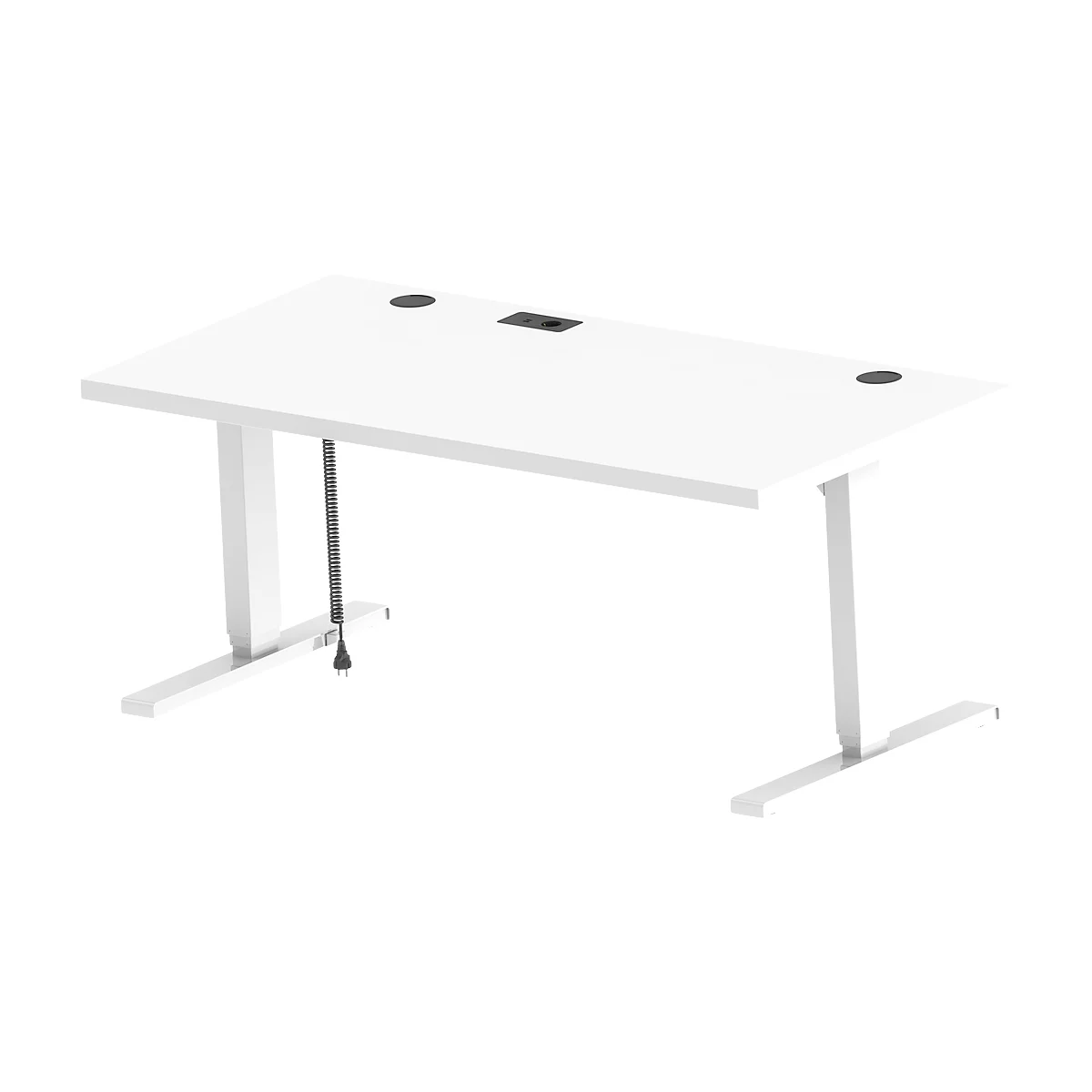 Schäfer Shop Genius Schreibtisch Elements, elektrisch höhenverstellbar, Rechteck, T-Fuß, B 1800 x T 800 x H 645-1300 mm, weiß + Technikeinbau
