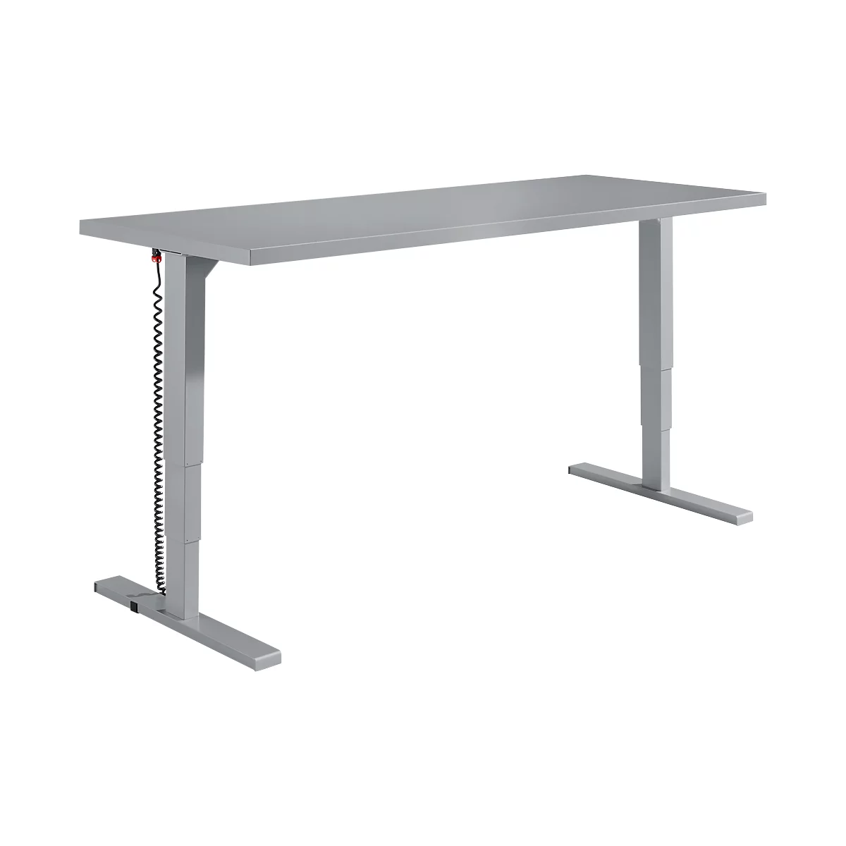 Schäfer Shop Genius Schreibtisch Elements, elektrisch höhenverstellbar, Rechteck, T-Fuß, B 2000 x T 800 x H 645-1300 mm, silber/weiß + Technikeinbau