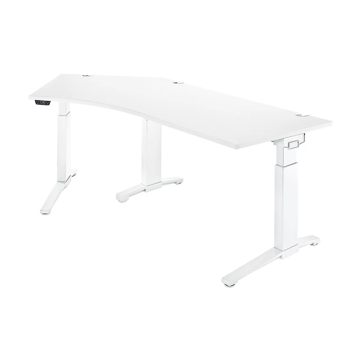 Schäfer Shop Genius Schreibtisch ERGOSTYLE S, 135°, einstufig, elektrisch höhenverstellbar, Ansatz links, C-Fuß, B 2165 x T 800 x H 715-1182 mm, inkl. Memory Master, weiß/weiß