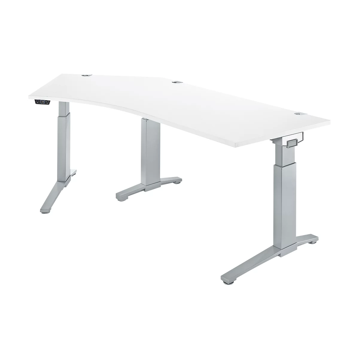 Schäfer Shop Genius Schreibtisch ERGOSTYLE S, 135°, einstufig, elektrisch höhenverstellbar, Ansatz links, C-Fuß, B 2165 x T 800 x H 715-1182 mm, inkl. Memory Master, weißaluminium/weiß