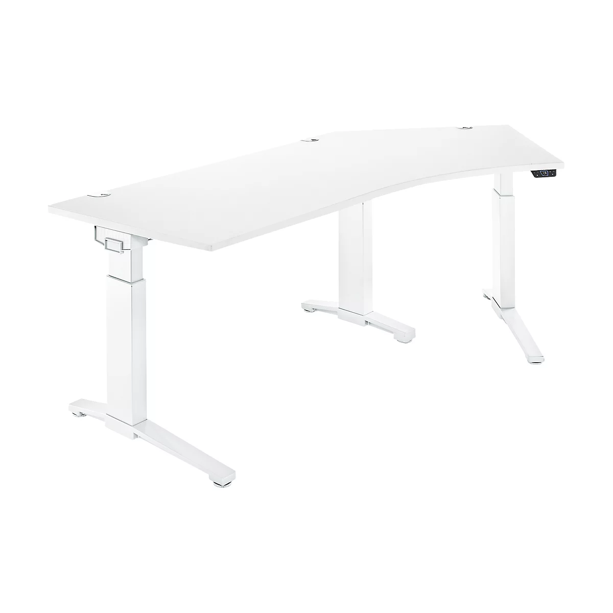 Schäfer Shop Genius Schreibtisch ERGOSTYLE S, 135°, einstufig, elektrisch höhenverstellbar, Ansatz rechts, C-Fuß, B 2165 x T 800 x H 715-1182 mm, inkl. Memory Master, weiß/weiß