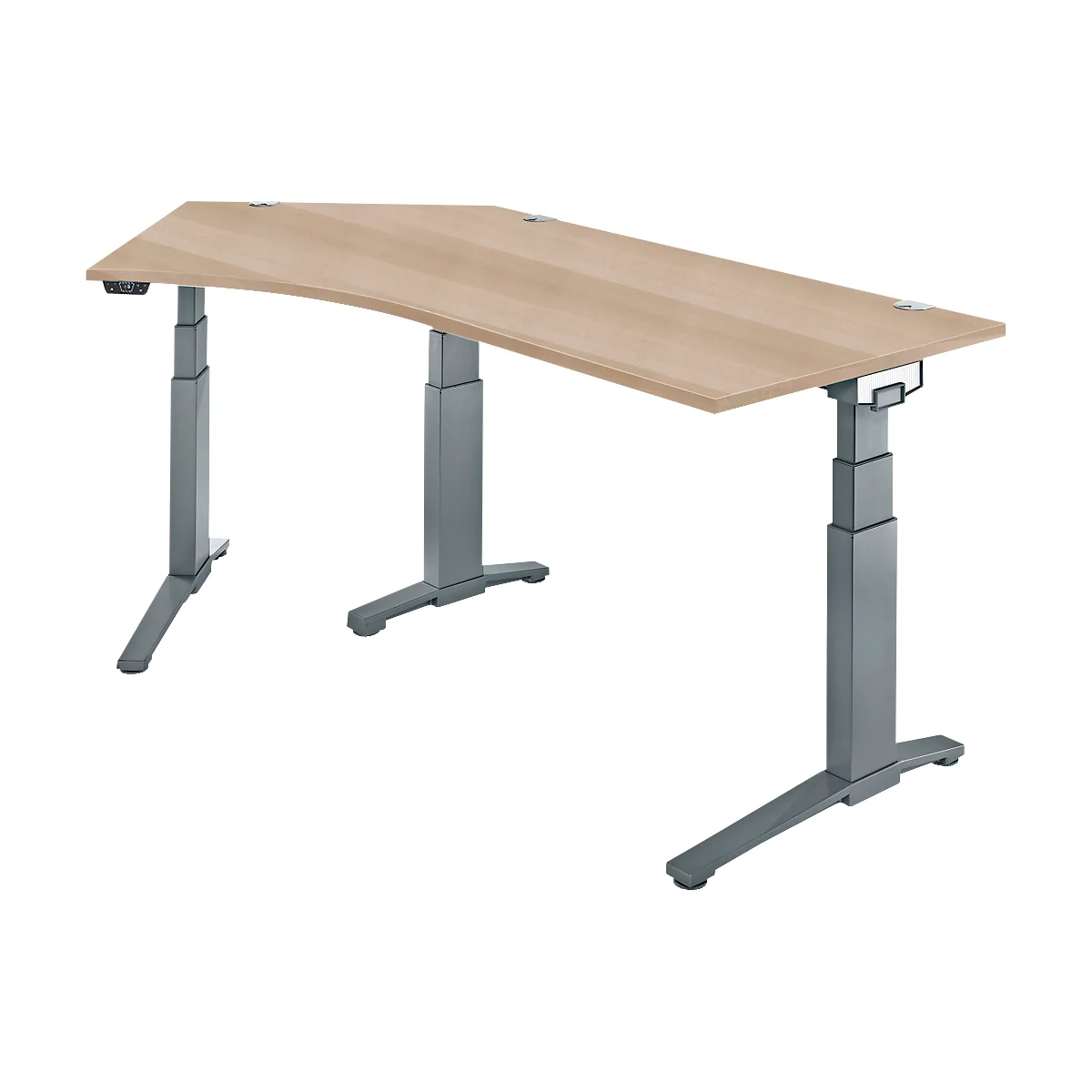 Schäfer Shop Genius Schreibtisch ERGOSTYLE S, 135°, elektrisch höhenverstellbar, Ansatz links, zweistufig, C-Fuß, B 2165 x T 800 x H 645-1305 mm, inkl. Memory Master, Eiche/anthrazit