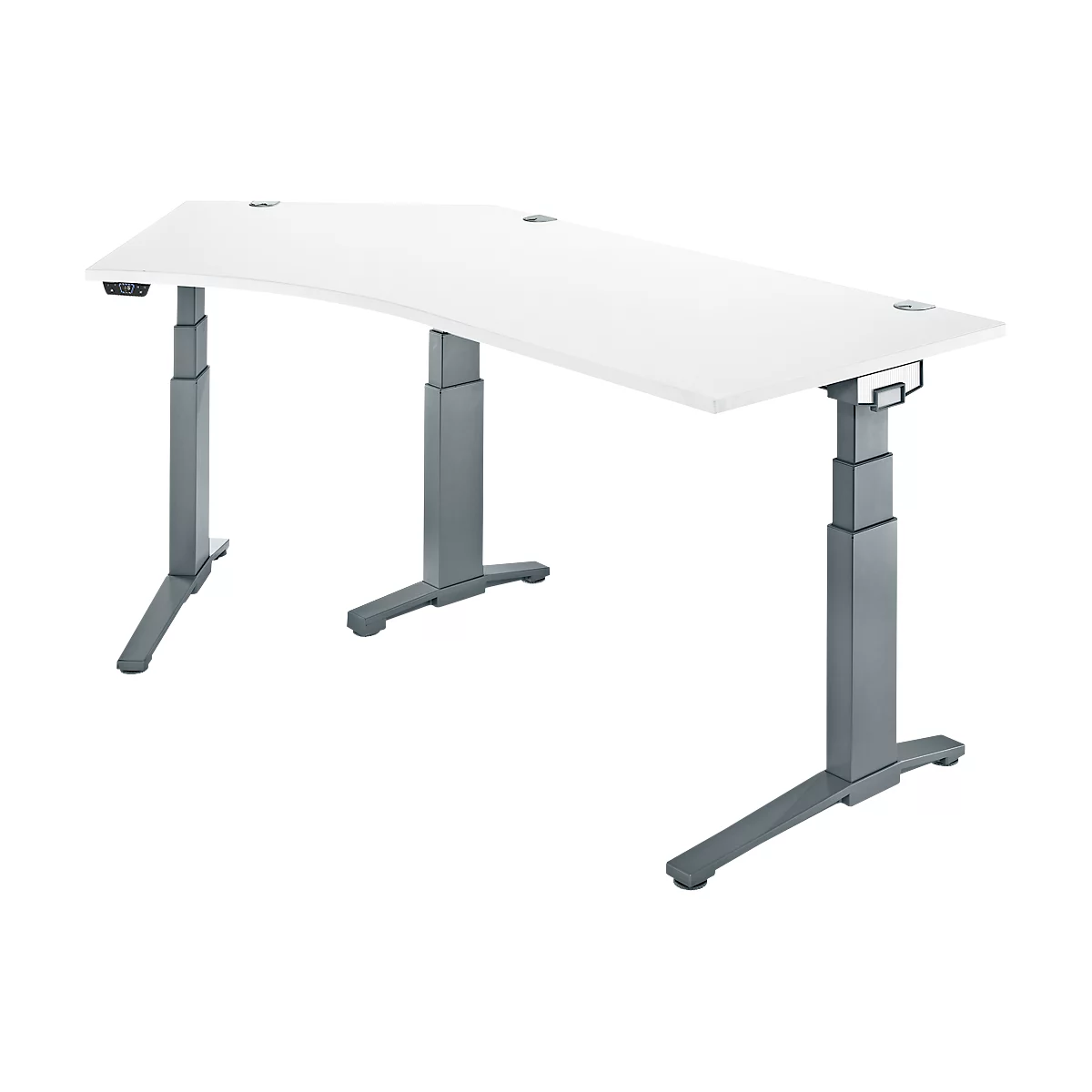 Schäfer Shop Genius Schreibtisch ERGOSTYLE S, 135°, elektrisch höhenverstellbar, Ansatz links, zweistufig, C-Fuß, B 2165 x T 800 x H 645-1305 mm, inkl. Memory Master, weiß/anthrazit