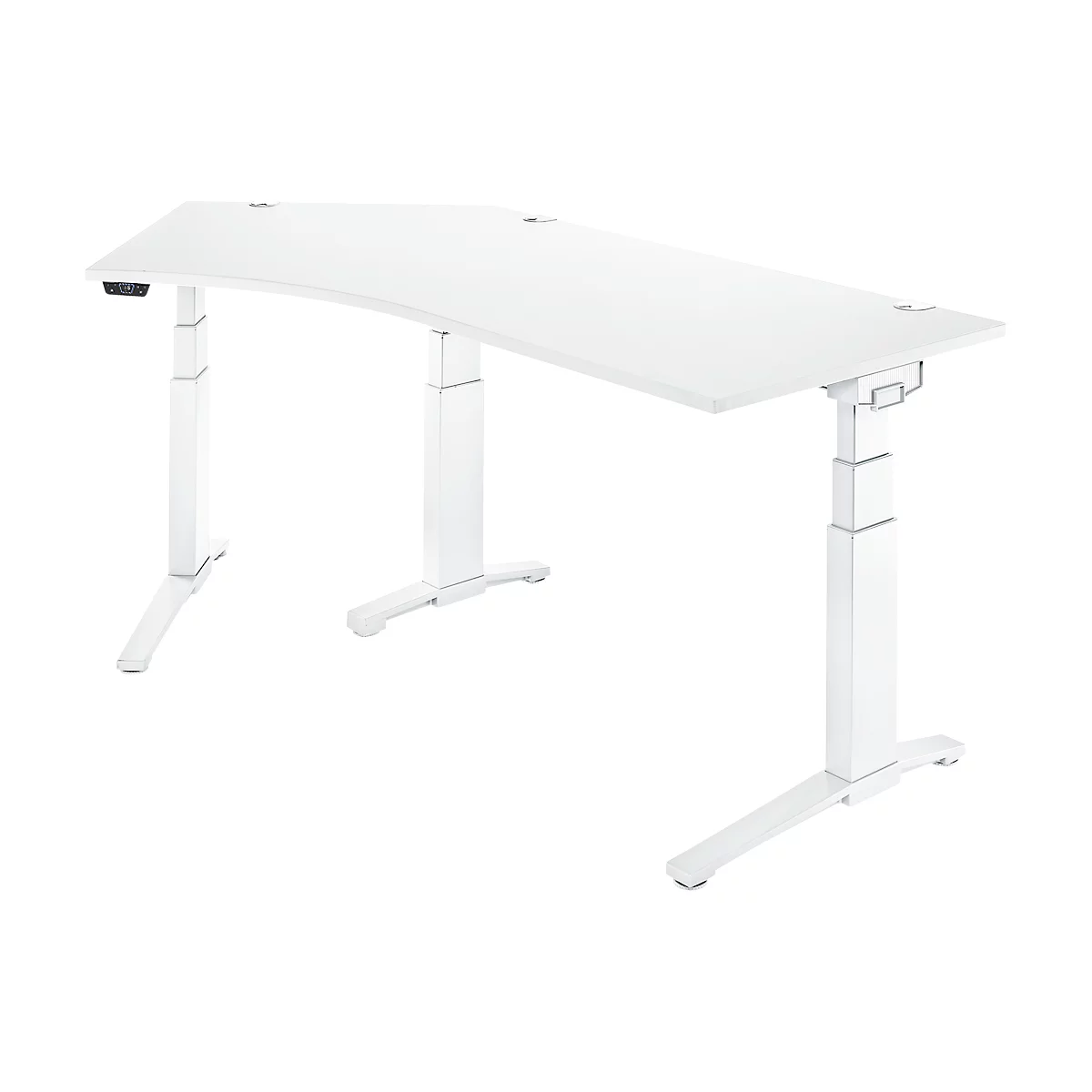 Schäfer Shop Genius Schreibtisch ERGOSTYLE S, 135°, elektrisch höhenverstellbar, Ansatz links, zweistufig, C-Fuß, B 2165 x T 800 x H 645-1305 mm, inkl. Memory Master, weiß/weiß
