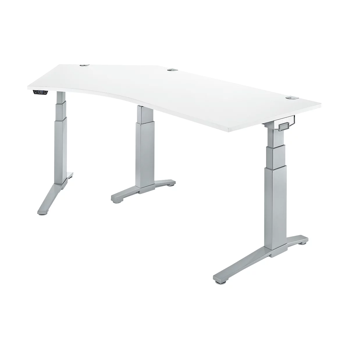 Schäfer Shop Genius Schreibtisch ERGOSTYLE S, 135°, elektrisch höhenverstellbar, Ansatz links, zweistufig, C-Fuß, B 2165 x T 800 x H 645-1305 mm, inkl. Memory Master, weiß/weißaluminium