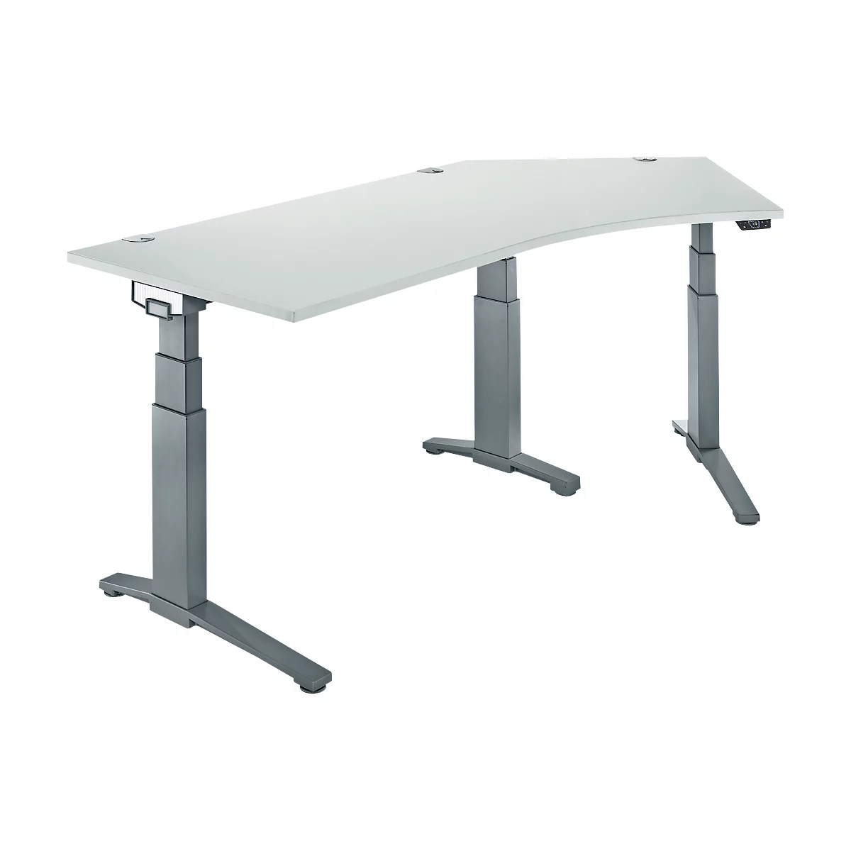 Schäfer Shop Genius Schreibtisch ERGOSTYLE S, 135°, elektrisch höhenverstellbar, Ansatz rechts, zweistufig, C-Fuß, B 2165 x T 800 x H 645-1305 mm, inkl. Memory Master, lichtgrau/anthrazit