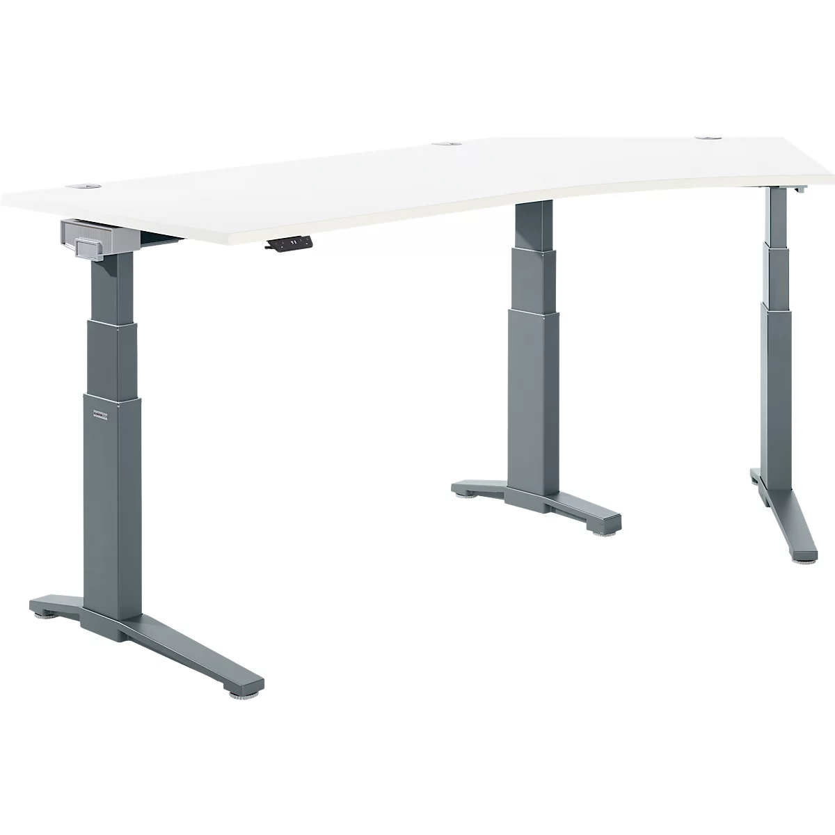 Schäfer Shop Genius Schreibtisch ERGOSTYLE S, 135°, elektrisch höhenverstellbar, Ansatz rechts, zweistufig, C-Fuß, B 2165 x T 800 x H 645-1305 mm, inkl. Memory Master, weiß/anthrazit