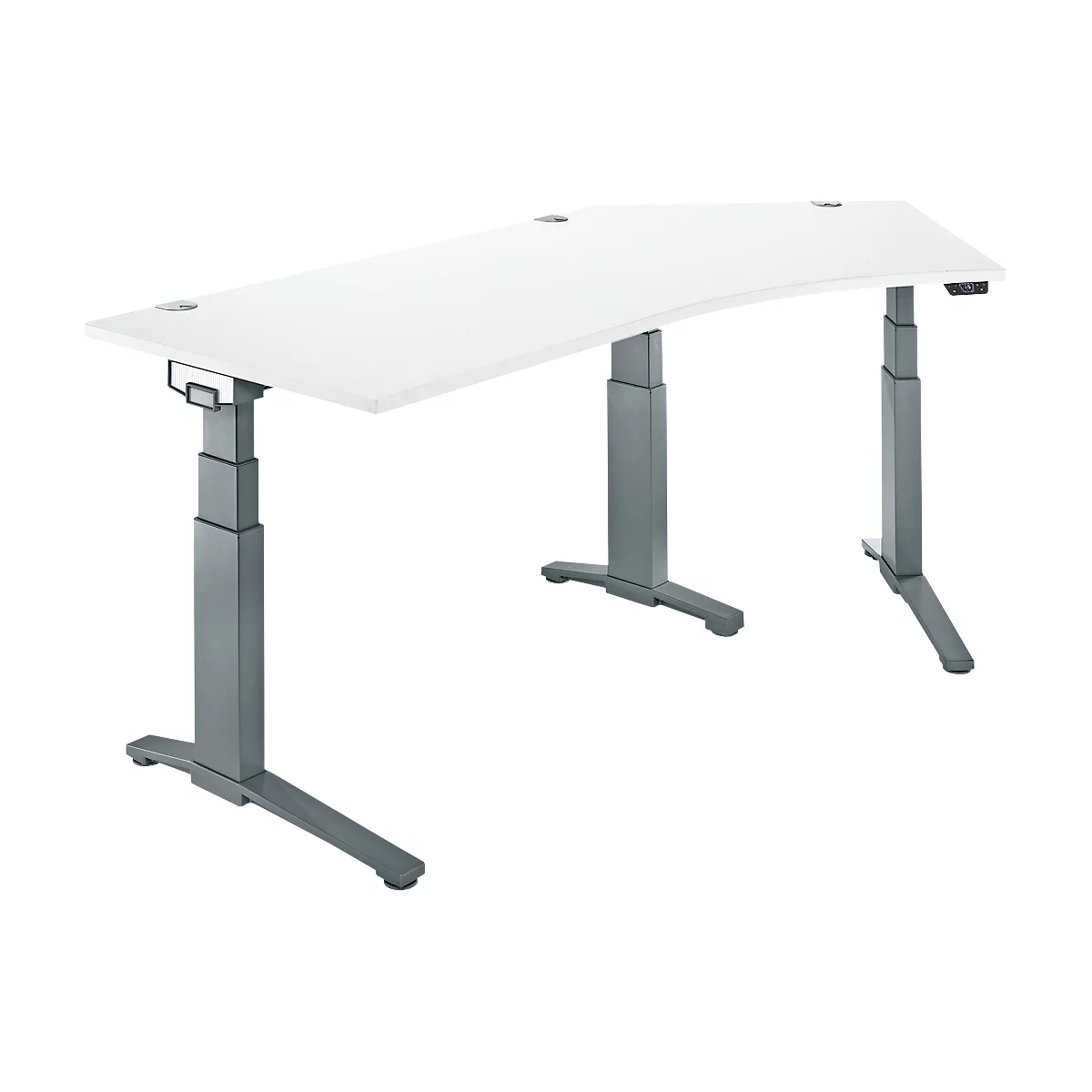 Schäfer Shop Genius Schreibtisch ERGOSTYLE S, 135°, elektrisch höhenverstellbar, Ansatz rechts, zweistufig, C-Fuß, B 2165 x T 800 x H 645-1305 mm, inkl. Memory Master, weiß/anthrazit