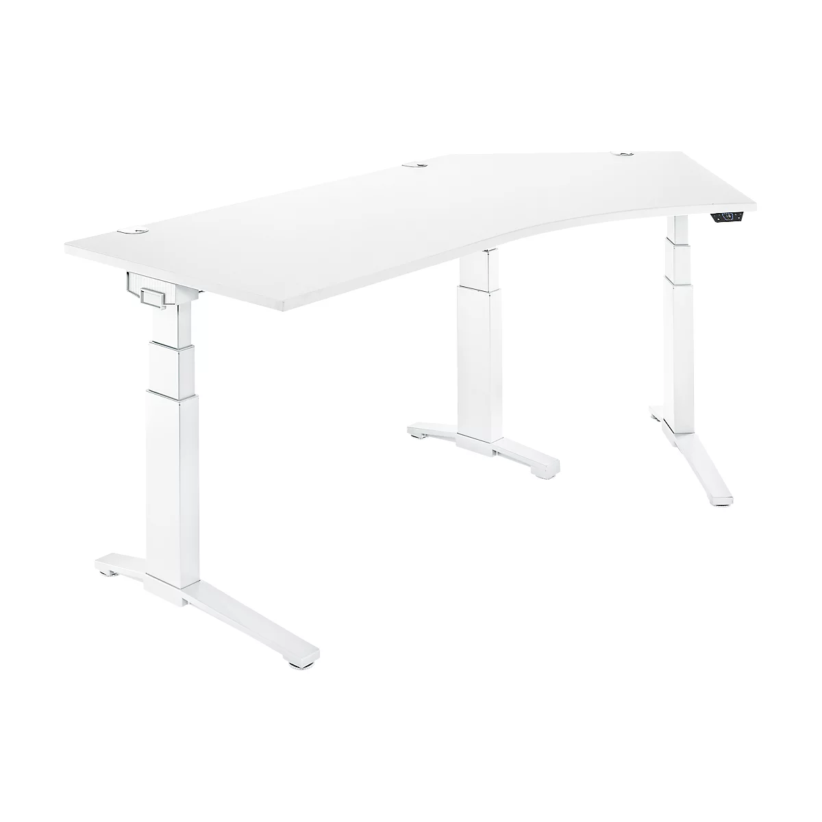 Schäfer Shop Genius Schreibtisch ERGOSTYLE S, 135°, elektrisch höhenverstellbar, Ansatz rechts, zweistufig, C-Fuß, B 2165 x T 800 x H 645-1305 mm, inkl. Memory Master, weiß/weiß