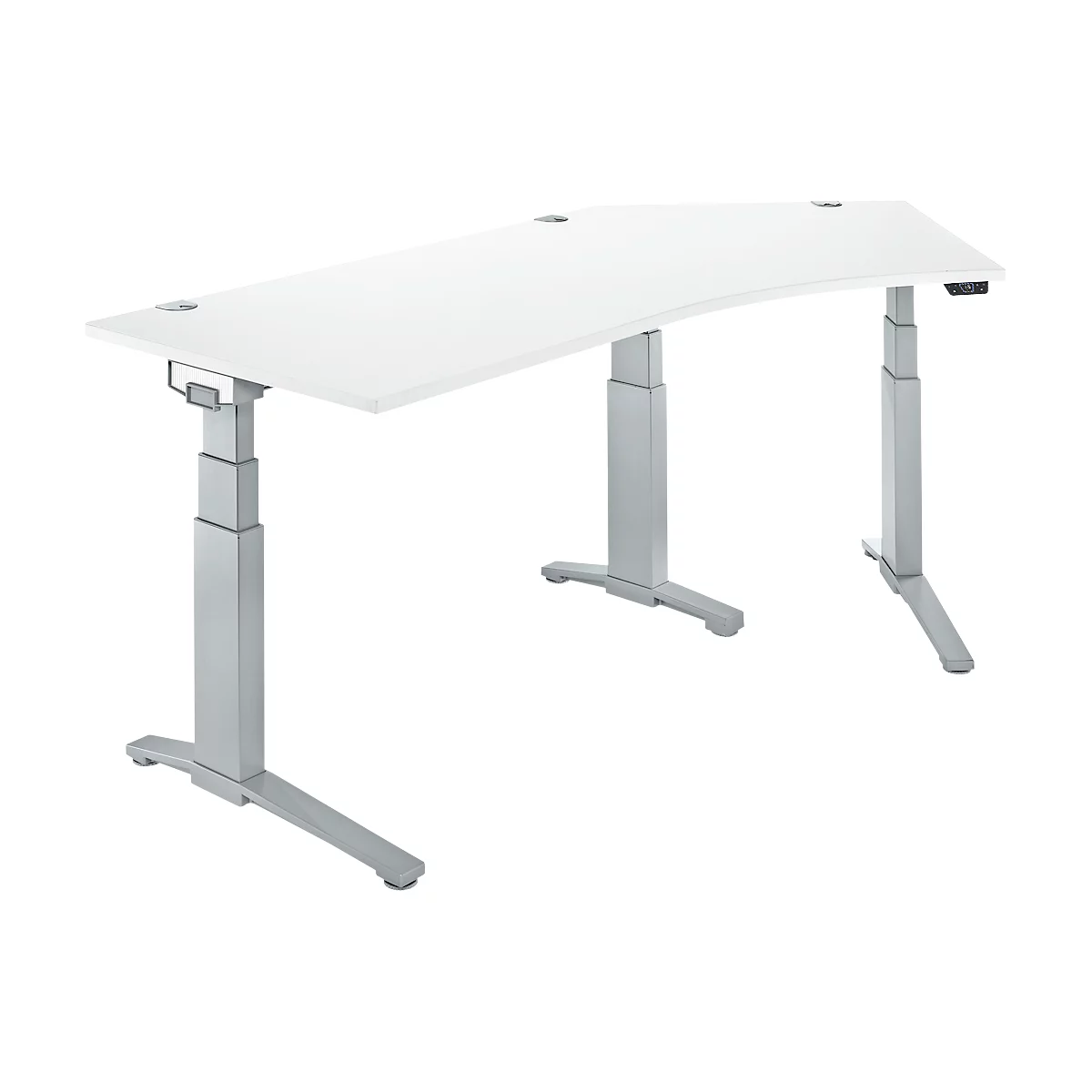 Schäfer Shop Genius Schreibtisch ERGOSTYLE S, 135°, elektrisch höhenverstellbar, Ansatz rechts, zweistufig, C-Fuß, B 2165 x T 800 x H 645-1305 mm, inkl. Memory Master, weiß/weißaluminium
