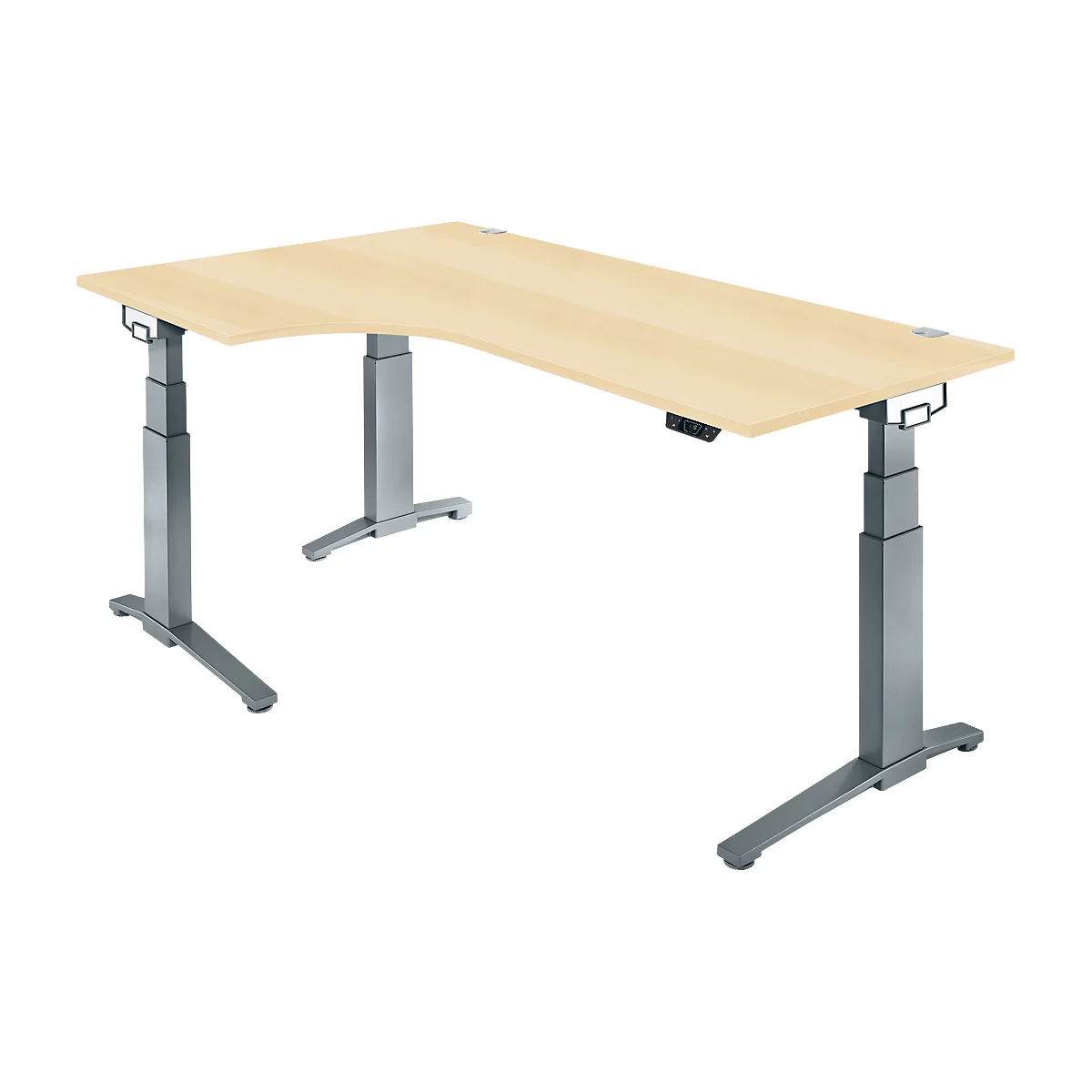 Schäfer Shop Genius Schreibtisch ERGOSTYLE S, 90°, Ansatz links, elektrisch höhenverstellbar, C-Fuß, zweistufig, B 2000 x T 800 x H 645-1305 mm, inkl. Memory Master, Ahorn/anthrazit